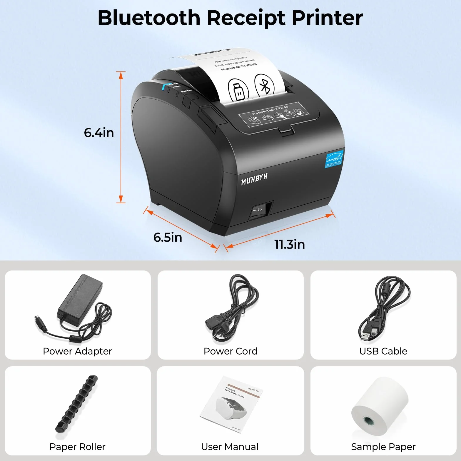 MUNBYN Bondrucker MFi-Zertifizierung mit IOS(erfordert eine App) 300mm/s Bluetooth Belegdrucker Quittungsdrucker Thermodrucker Auto-Cut, BT/USB/LAN【Unterstützt Nicht PayPal, DoorDash, Grubhub, Vagaro】