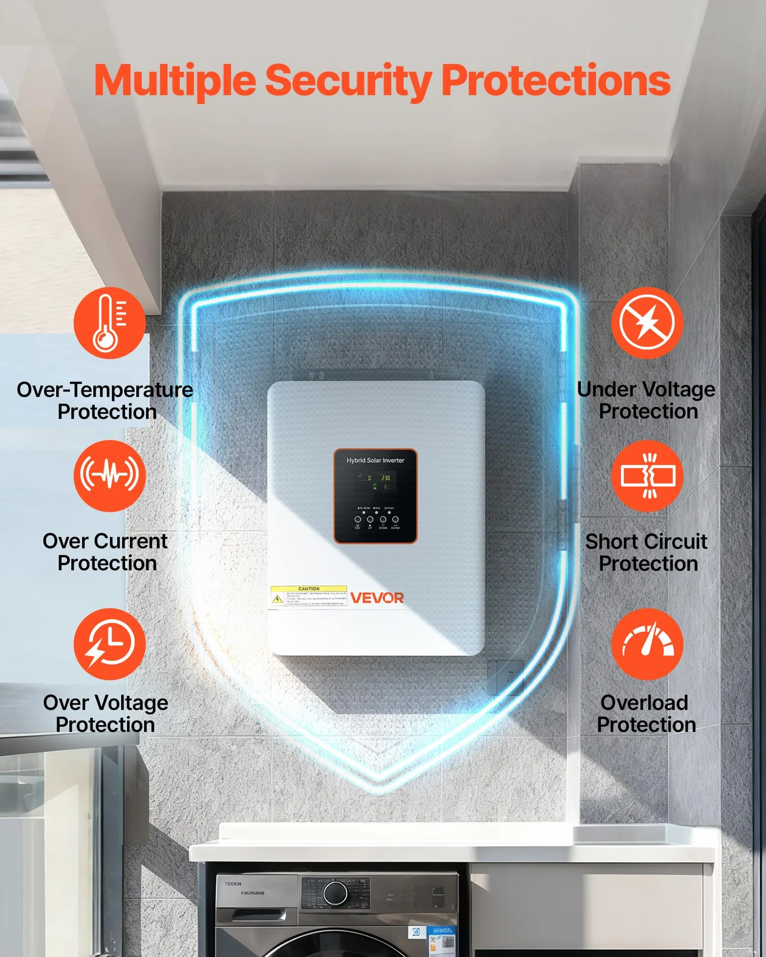 VEVOR 3000W Hybrid-Wechselrichter, 24V DC auf 230V AC, mit integriertem 80A MPPT-Solarladeregler, kompatibel mit Blei-Säure-& Lithiumbatterien, für Zuhause, RV & netzunabhängige Systeme