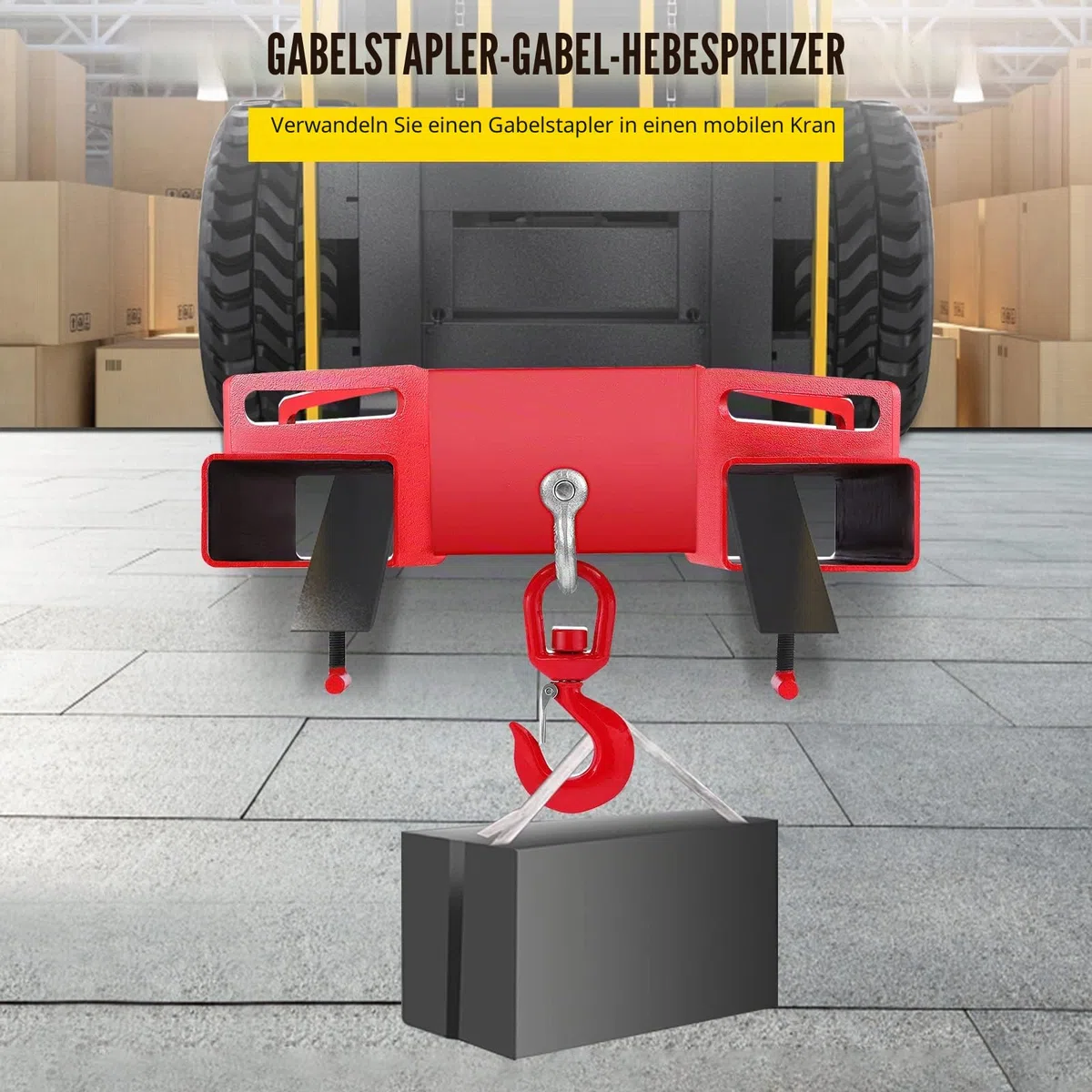 VEVOR 3T Haken Gabelstapler Haken Doppelte Gabel Design, 3000 kg Gabelstapler-Hebehaken Kohlenstoffstahl, 530 x 530 x 170 mm Gabelstapler Hebezeug Schwenkhaken Mobilkran Gabelstapler Anbaugeräte