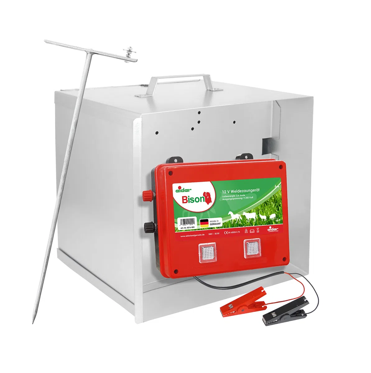 Eider Weidezaun-Set: 12 Volt Weidezaungerät Bison inkl. Transportbox & Diebstahlschutz - schlagstarkes Batteriegerät für einen hütesicheren Zaun
