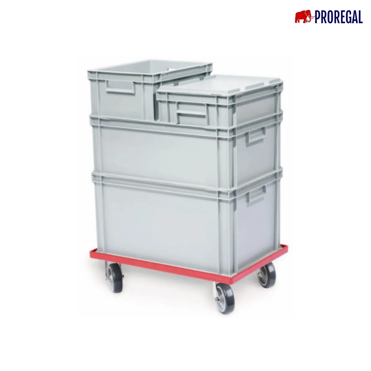 PROREGAL Sparset 2X Profi-Flex Transportroller für Euroboxen 40x30cm mit Kunststoffräder grau | 4 Lenkrollen | montiert | Traglast 300kg | Kistenroller Logistikroller Rollwagen Profi-Fahrgestell