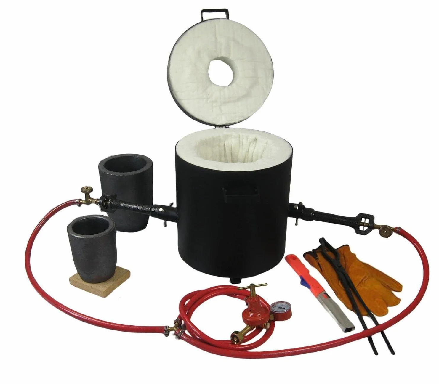 16KG Propangas-Schmelzofen-Set Dual Brennern, mit 2 Graphit-Tiegel(16KG&6KG), Zange und Handschuhe, Brennofen für Schmelzendes Metall Kupfer, Messing und Aluminium