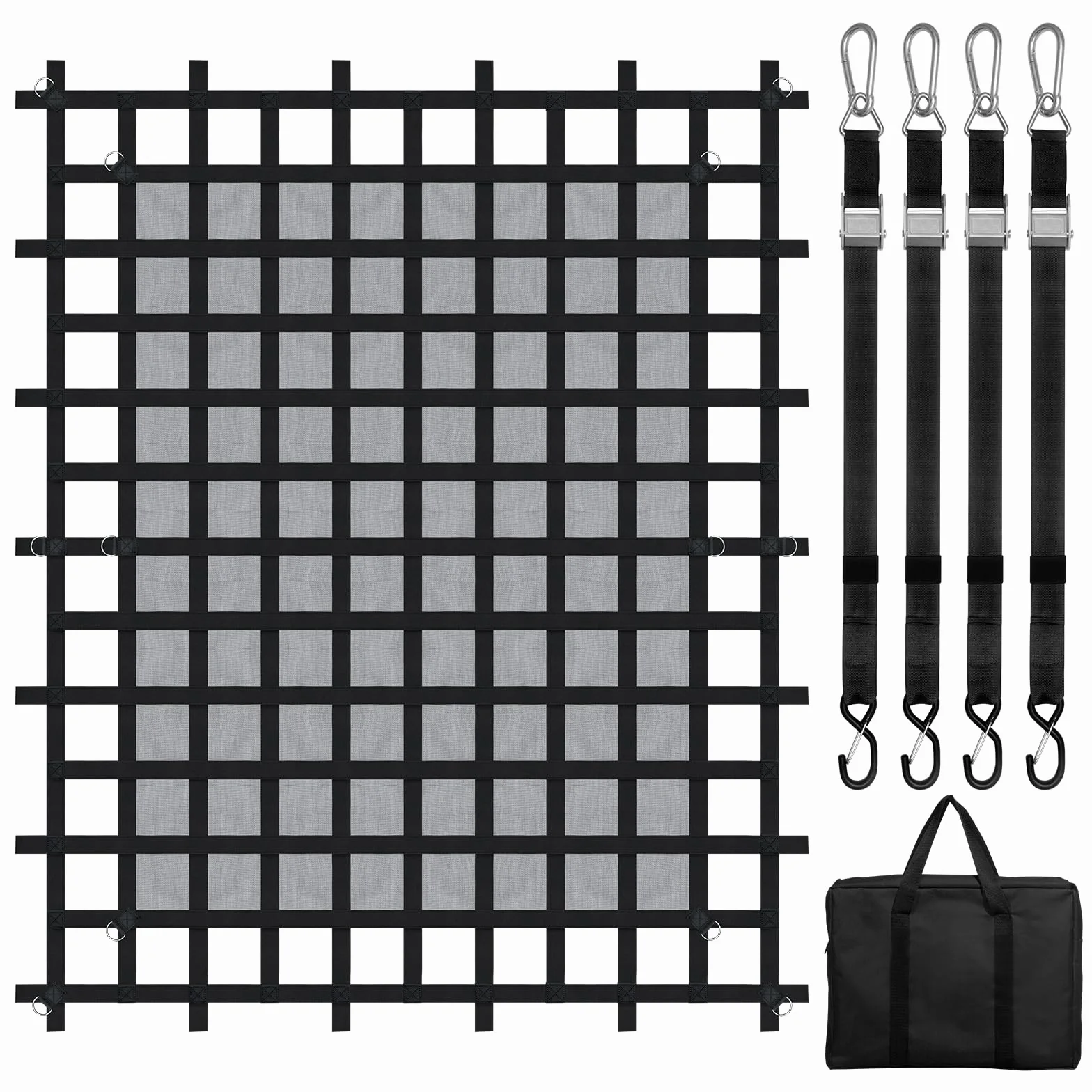 VEVOR Frachtnetz, 2440 x 2060 mm, LKW-Ladeflächennetz, 4 verstellbare Gurte mit Karabinern & S-Haken, Transportnetz verschleißfest & wetterfest, Gepäcknetz geeignet für Pickup, LKW, Jeep, SUV, Boot