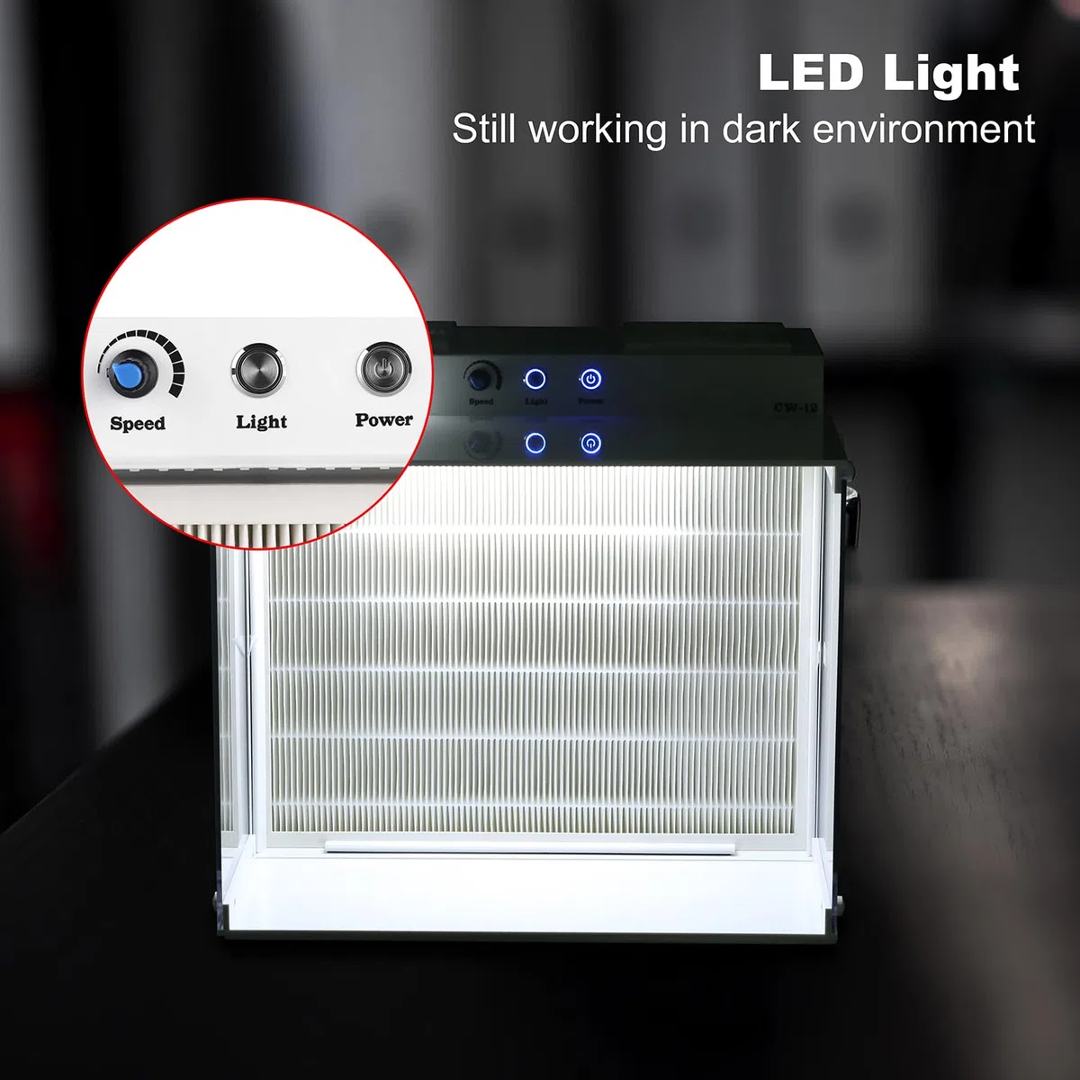 HEPA H12 Laminar Flow Abzugshaube mit HEPA Filter, 43 x 33 cm FFU Impfbox Lüfter, Doppellüfter Luftfiltersystem, tragbare Laminar Flow Abzugshaube für Labore, Reinräume und Pilzlabore