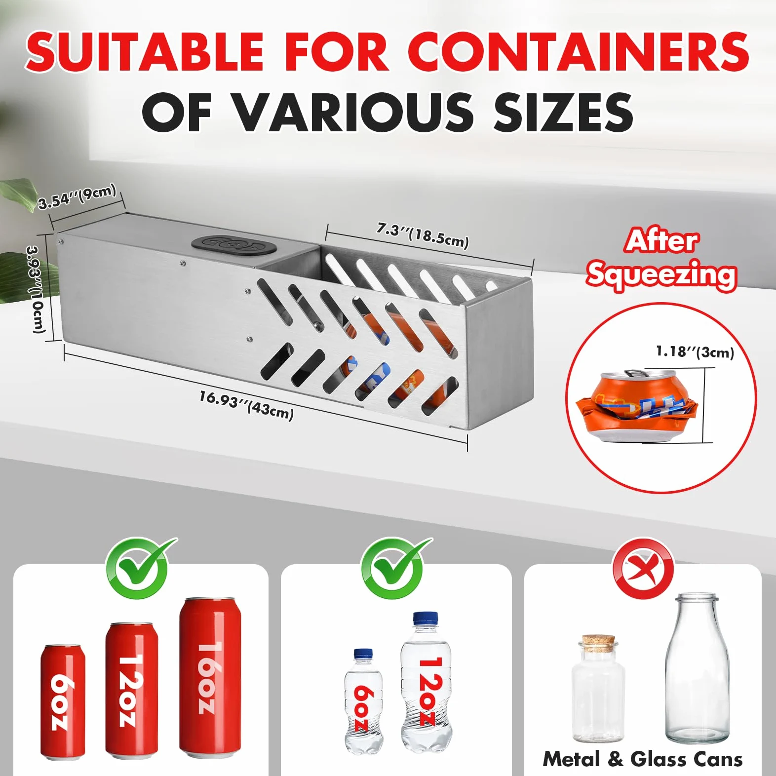 YUCHENGTECH Elektrischer Dosenpresse für 200-500ml Dosen/200-330ml Wasserflaschen aus Kunststoff Wandmontierte Automatische Dosenbrecher Schwerer Dosenzerkleinerer