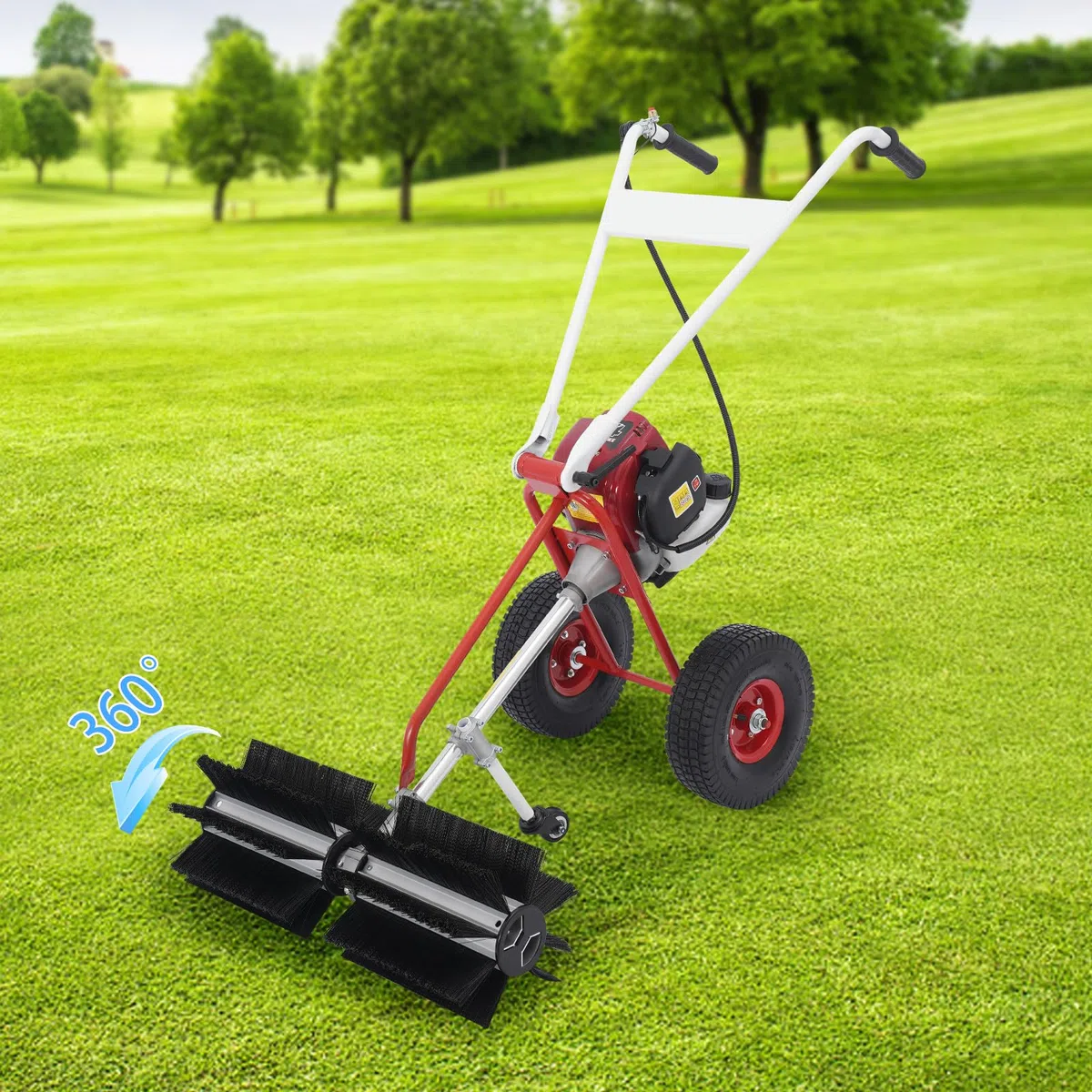 Kehrmaschine Benzin 4 Takt für Kunstrasen Laubsammler Motorbesen Kehrbesen Benzinmotor Benzin Motor Besen Handkehrmaschine Gasoline Lawn Sweeper Gasbesen