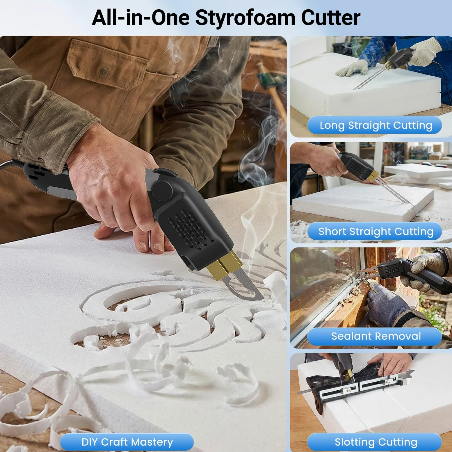 300W Styroporschneider Elektrische, Heißschneider für Seile, (50-600℃) Temperatur Einstellbar, Styrocutter mit 5 Klingen, Kühlsystem, für Styropor, EPS, KT Board, Seilgewebe, Schaumstoff