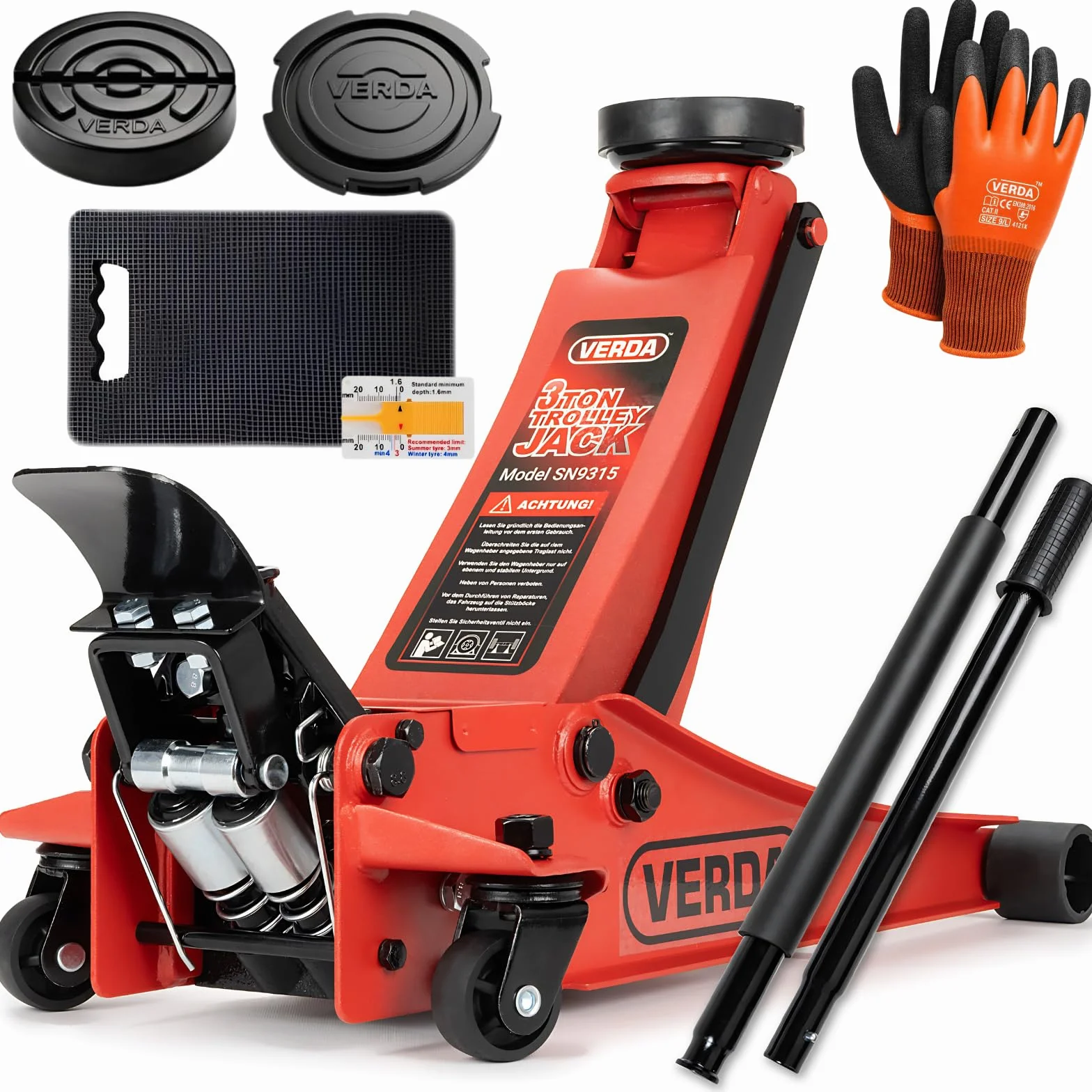 Verda Wagenheber hydraulisch 3T - Hubhöhe 75-515 mm, Mit Fußpedal, mit Schmiernippel, 2X Gummi, Rangierwagenheber PKW Auto Heber, SUV, Doppelpumpsystem, Extra Stabil & Sicher Flacher