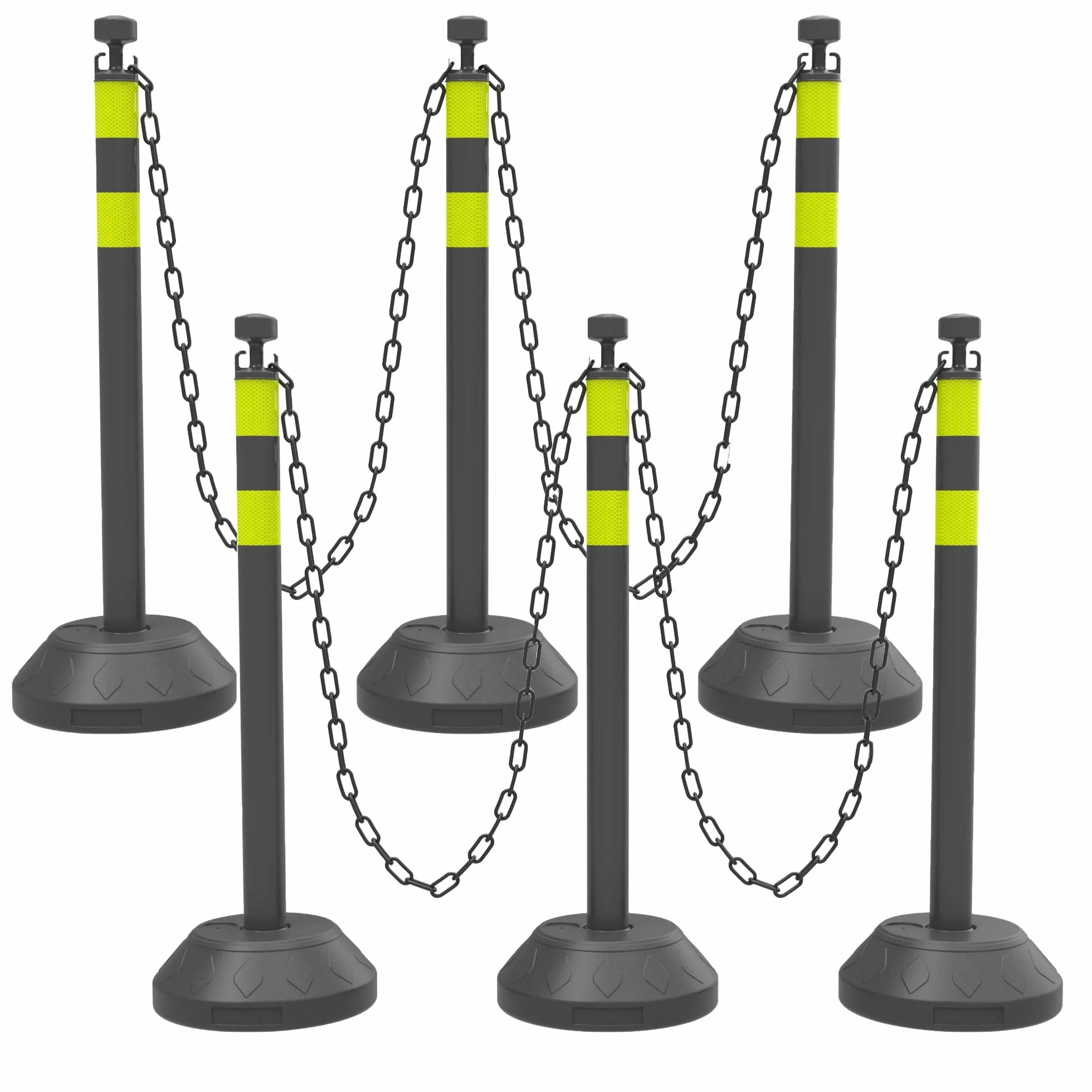 6-teiliges Set 102 cm Absperrpfosten, Verkehrsleitpfosten mit Kunststoffketten und wasserbefüllbarem Sockel für Parkplätze, Warteschlangen- und Menschenmengensteuerung (Schwarz)