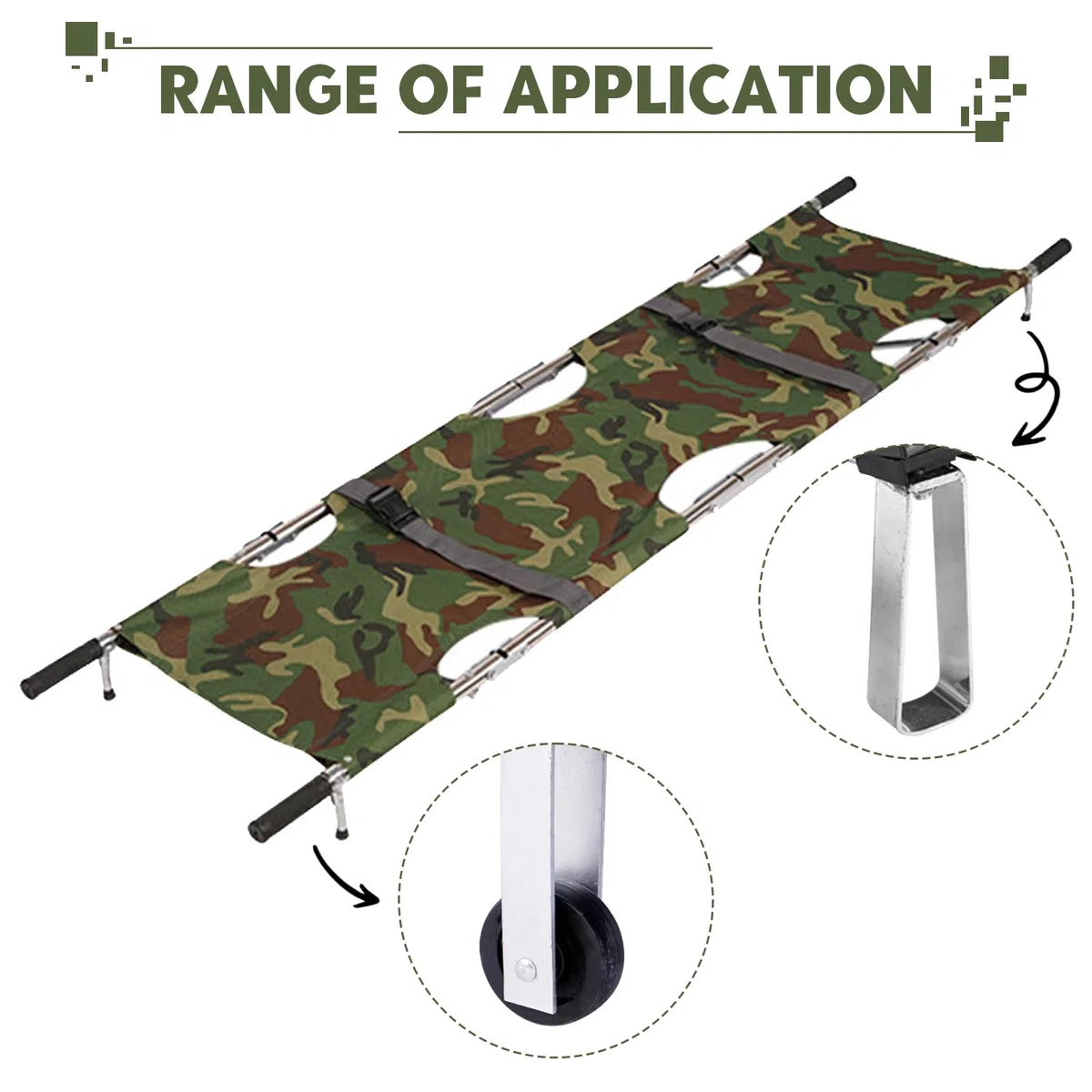 Krankentrage, Klappbare Rettungstuch, 210 * 54cm Rettungstrage mit Schnallen Aufbewahrungstasche für Bergrettung und Ferntransport(Armeegrün)