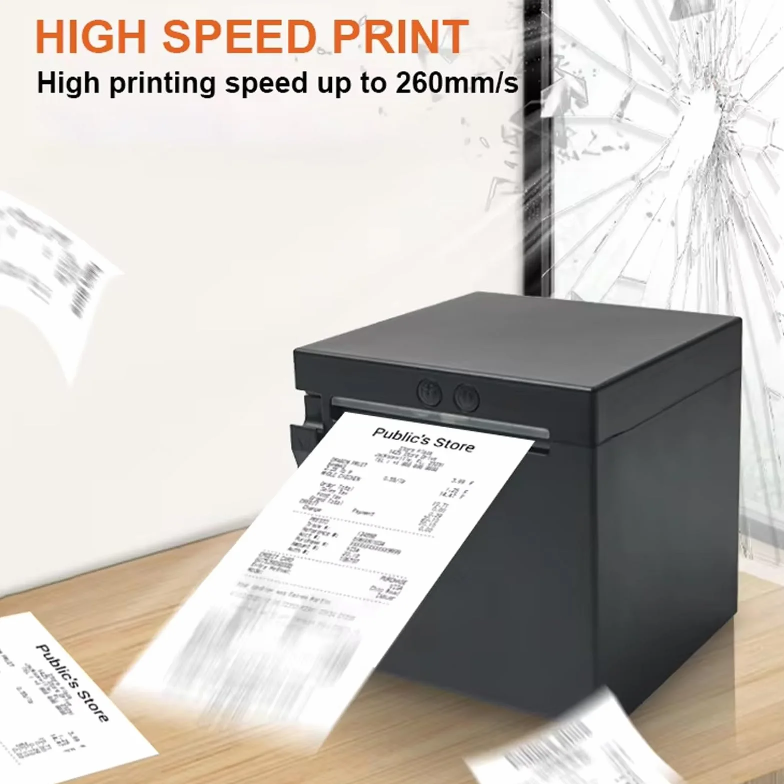 Bisofice Bondrucker 80mm Thermobondrucker Belegdrucker POS Drucker unterstützt ESC/POS, automatisches Schneiden(260mm/s, USB+WiFi+Ethernet)