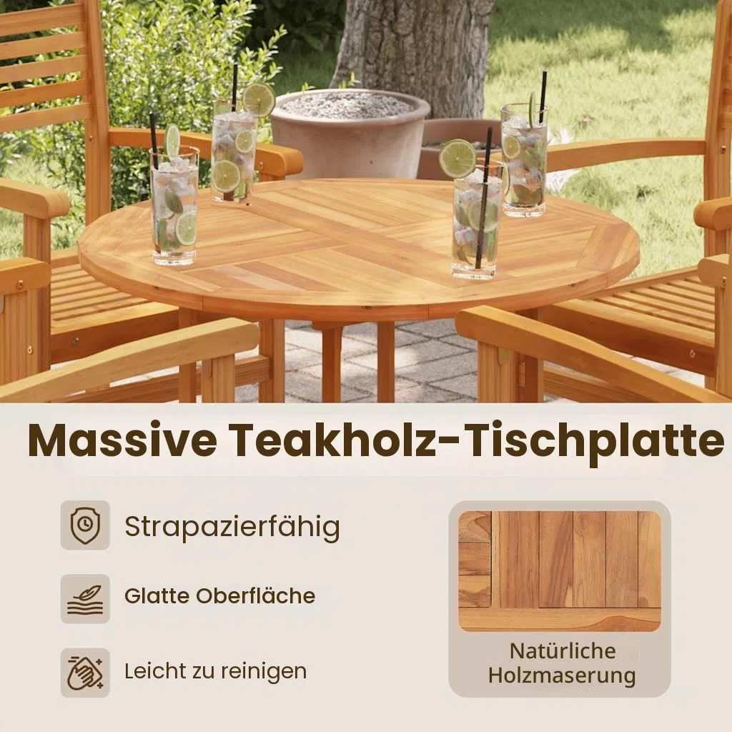 vidaXL Teak Massiv Tischplatte Massivholzplatte Holzplatte Ersatztischplatte Holz Platte für Esstisch Esszimmertisch Rund 2,5cm 90cm