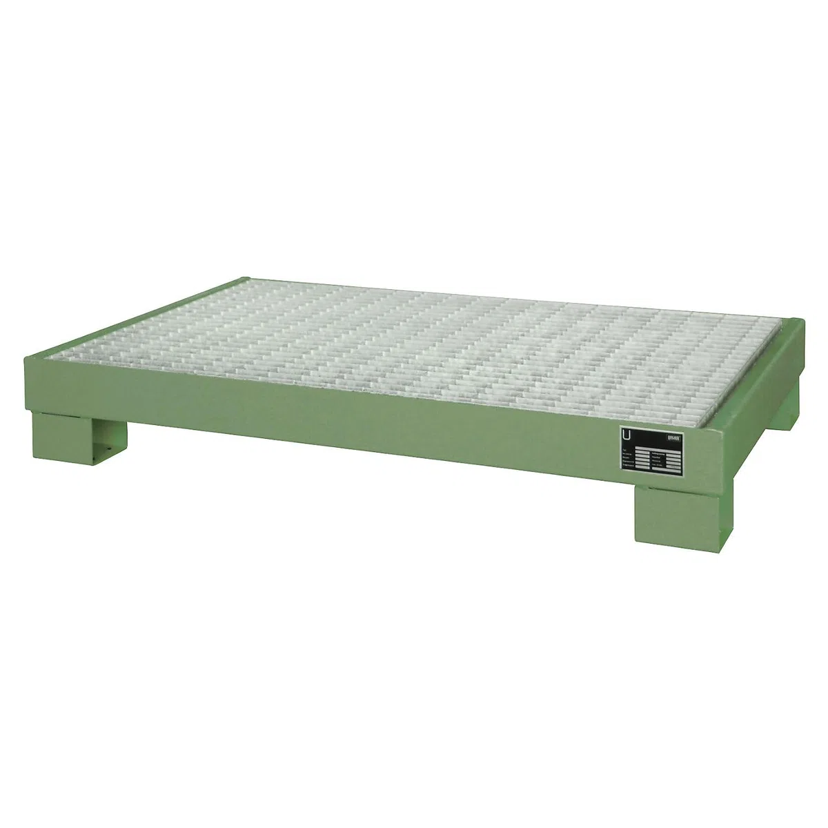 Bauer | Stahl-Auffangwanne | LxBxH 800 x 1300 x 205 mm | lackiert Grün RAL 6011 | mit Gitterrost
