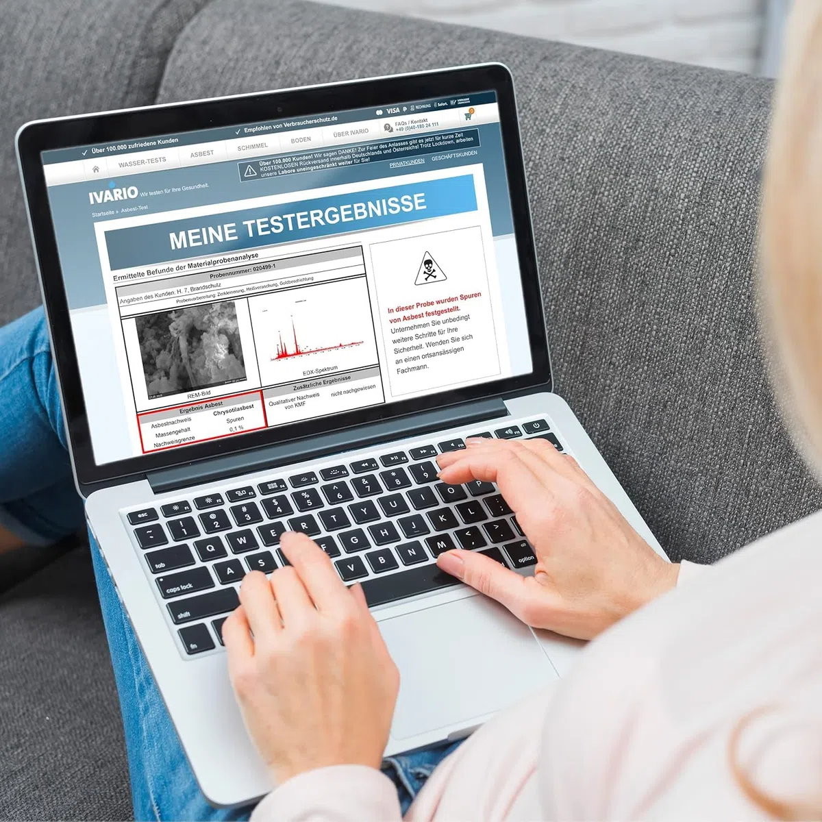 IVARIO Asbest-Test Raumluft im Fachlabor + Probenahme-Asbest-Schutz-Set. Größe M