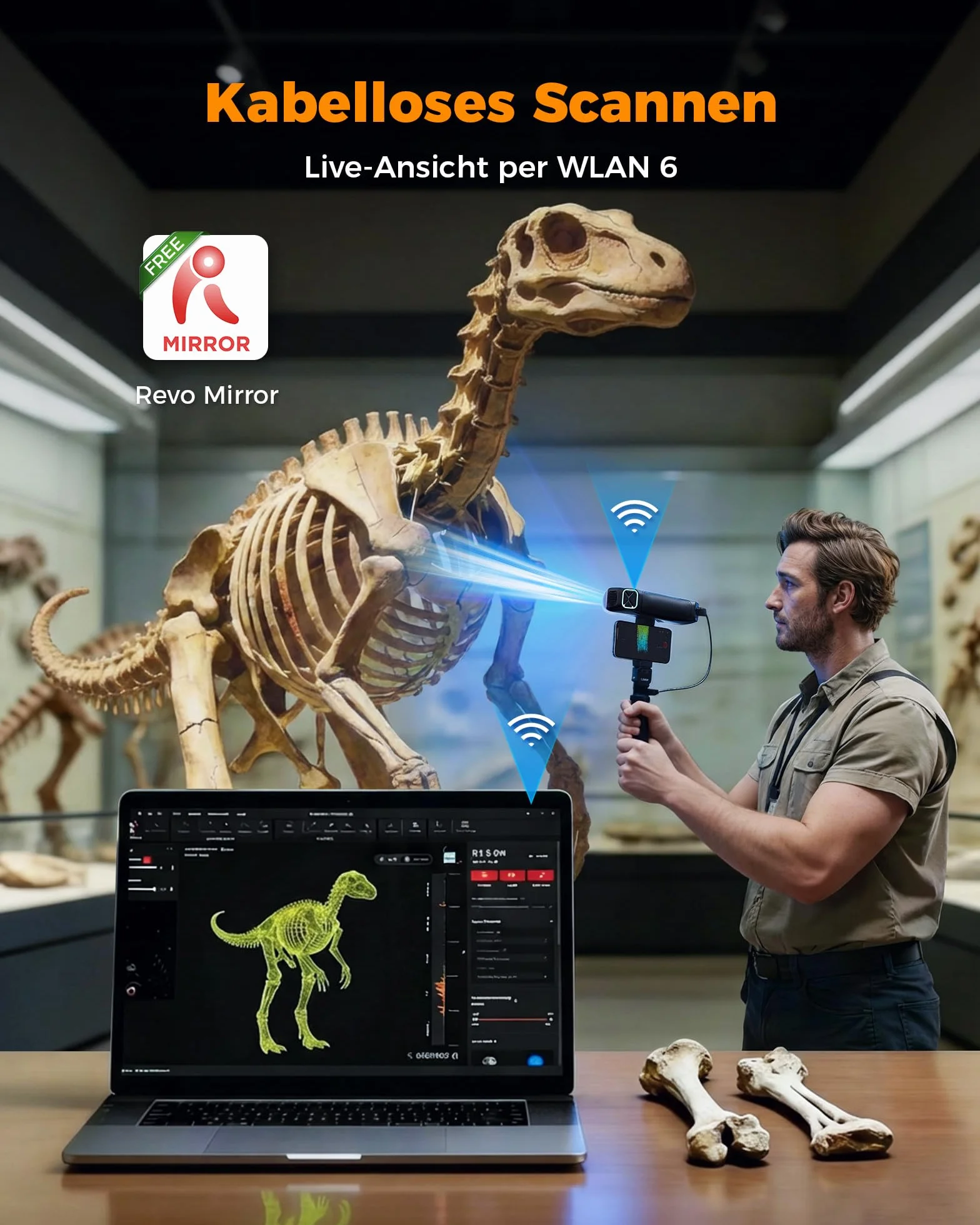 Revopoint MetroY Pro 3D Scanner, Professioneller Blaulaser 3D Laserscanner für 3D-Druck, Reverse Engineering, CAD-Modellierung & Qualitätsprüfung, 0,01 mm Präzision, 62 Linien Vollfeld, Wi-Fi 6