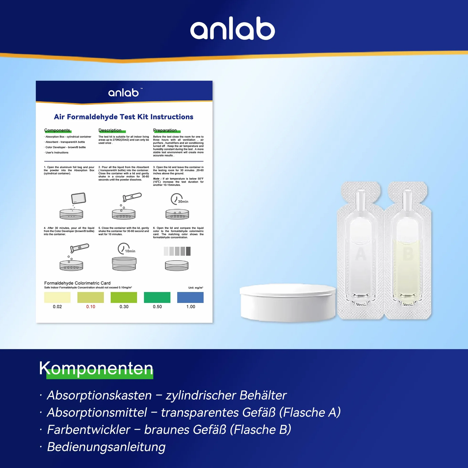 Air Formaldehyde (HCHO) DIY Test Kit - Used for Air Quality Testing, Detector Used for Home, Residential, Business, Hotel, Hospital, School, Furniture, Auto (Pack of 3)