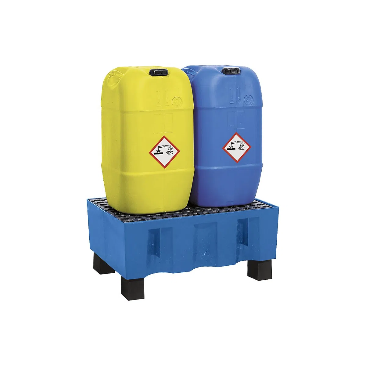 kaiserkraft | PE-Auffangwanne für 60-Liter-Fässer | Auffangvolumen 60 l | mit vier Füßen | mit verzinktem Gitterrost
