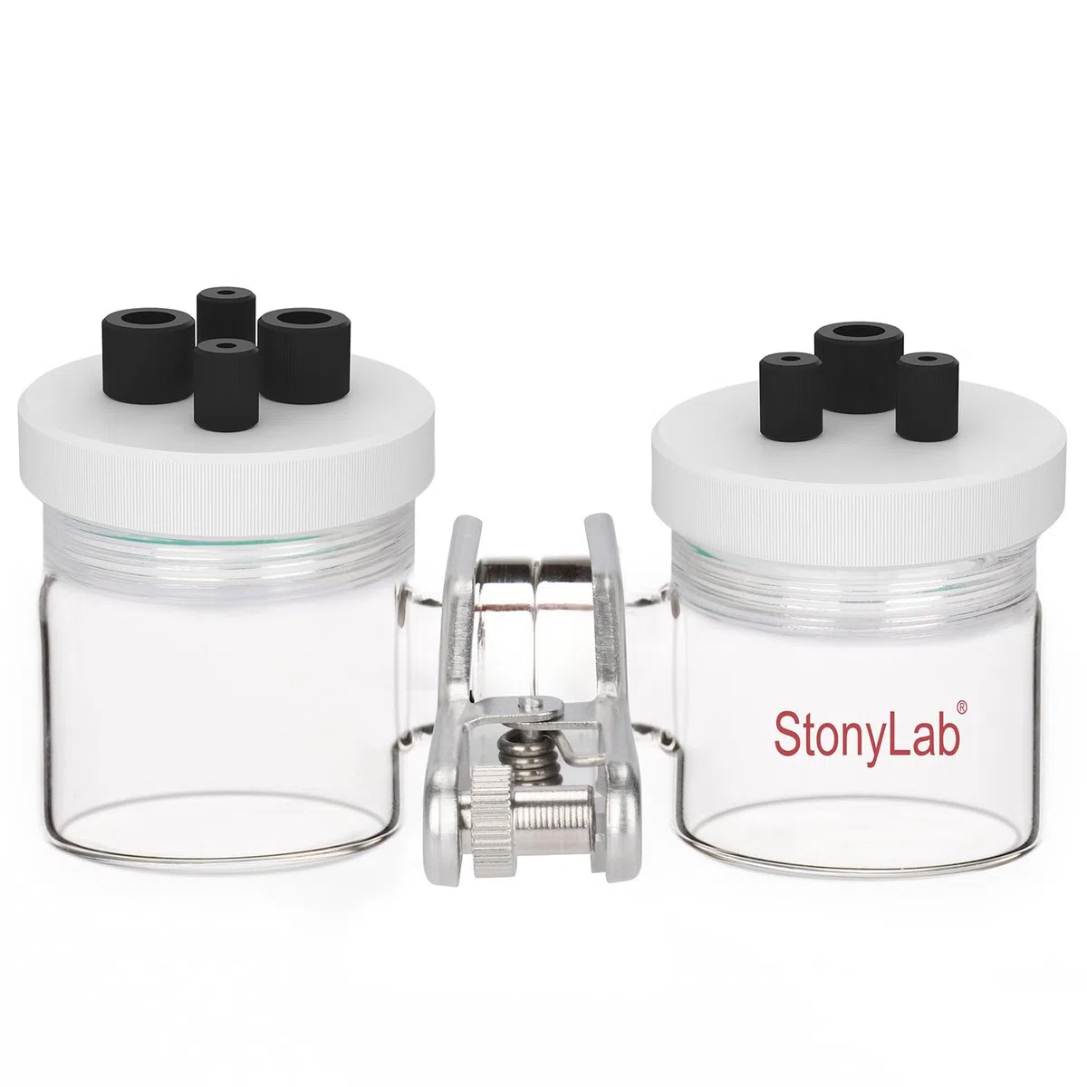 stonylab H-Typ Elektrolysezellen, Borosilikat Elektrochemische Zelle mit Doppelter Austauschbarer Ionenaustauschmembran Elektrolysezelle, Versiegelte Elektrochemische Zellen mit PTFE-Deckeln, 50 ml