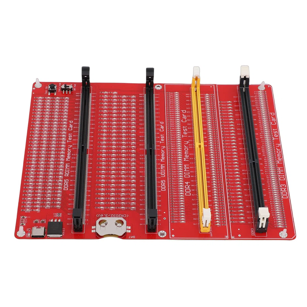 Topiky DDR3 DDR4 DDR5 UDMM DDR5 RDIMM Speichertester, 4-in-1 RAM-Speichertestkarte, Desktop-Computer-Speichertestkarte mit LED-Anzeigen, Speicherdiagnoseanalysator