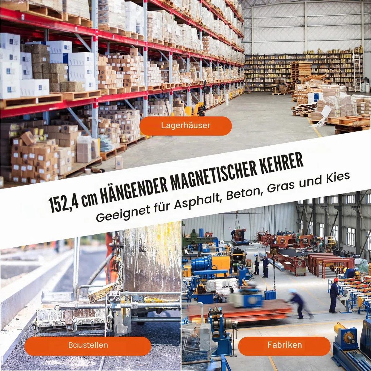 VEVOR Magnetbesen Magnetische Kehrmaschine 1520 mm, Magnetic Sweeper Magnetisch Magnet Besen Magnetbesen Magnetheber 42,2 kg Magnetkraft Magnetischer Spänesammler Bodenkehrer Kehrmaschine