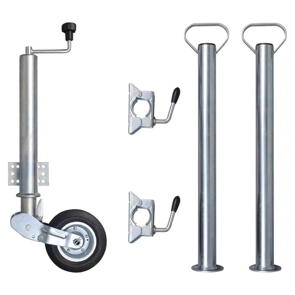 Anhänger Stützrad 60 mm inkl. 2 Stützrohre und 2 Klemmen, Verzinkter Stahl, 400 kg Tragkraft, Bugrad für Wohnwagen und Anhänger