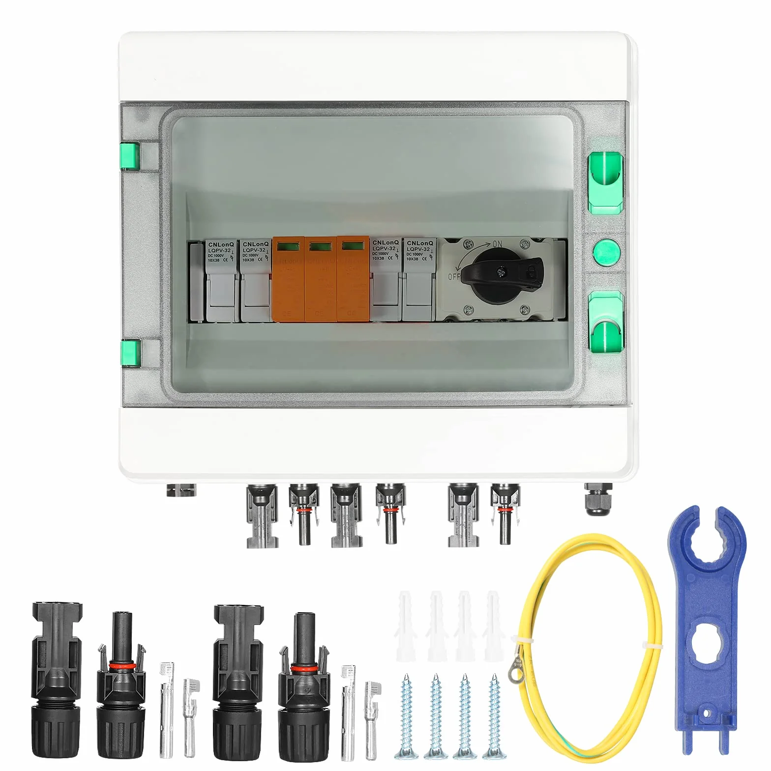Jadeshay Überspannungsschutz PV Solar Anschlusskasten 2 String 1000V DC Trennschalter Blitzschutz Mit 15A PV Sicherung Solar PV Anschlusskasten