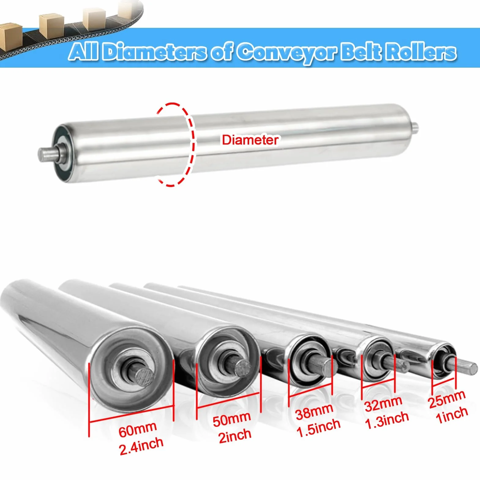 tragrollen förderband 10 Stück Lager-Ersatz-Förderrollen – 25 32 38 50 60 mm Durchmesser, langlebige Schwerkraftrolle aus Edelstahl für alle Arten von Transportprojekten, als Vorschubrollen für Metall
