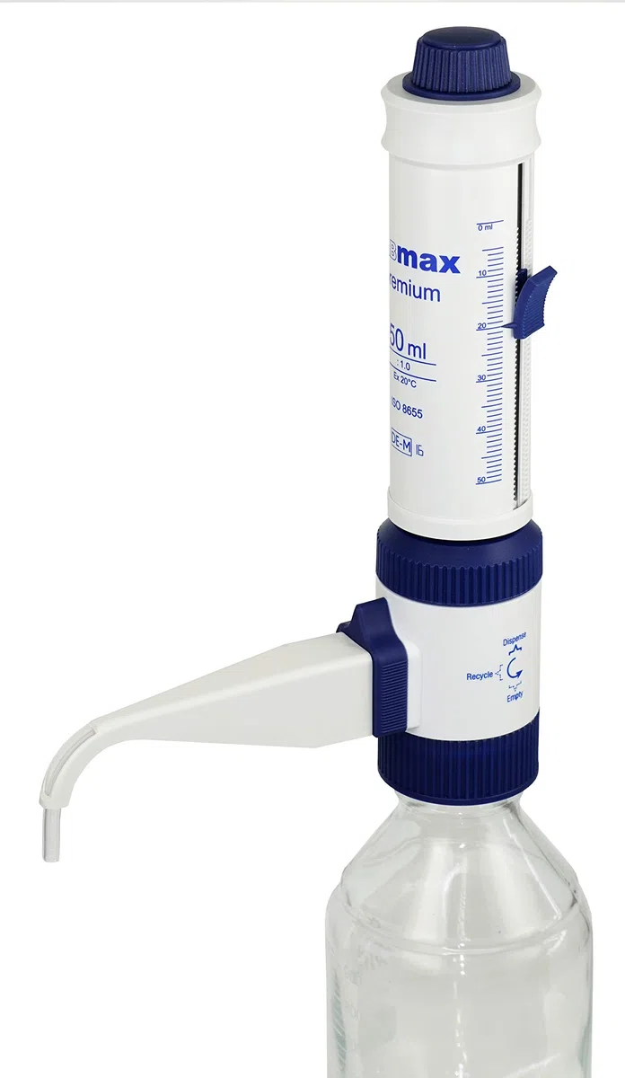 Dispenser, Labmax premium, rekalibrierbar, 0 Prozent Reagenzienverlust, DE-M, 0.5 mL-5.0 mL