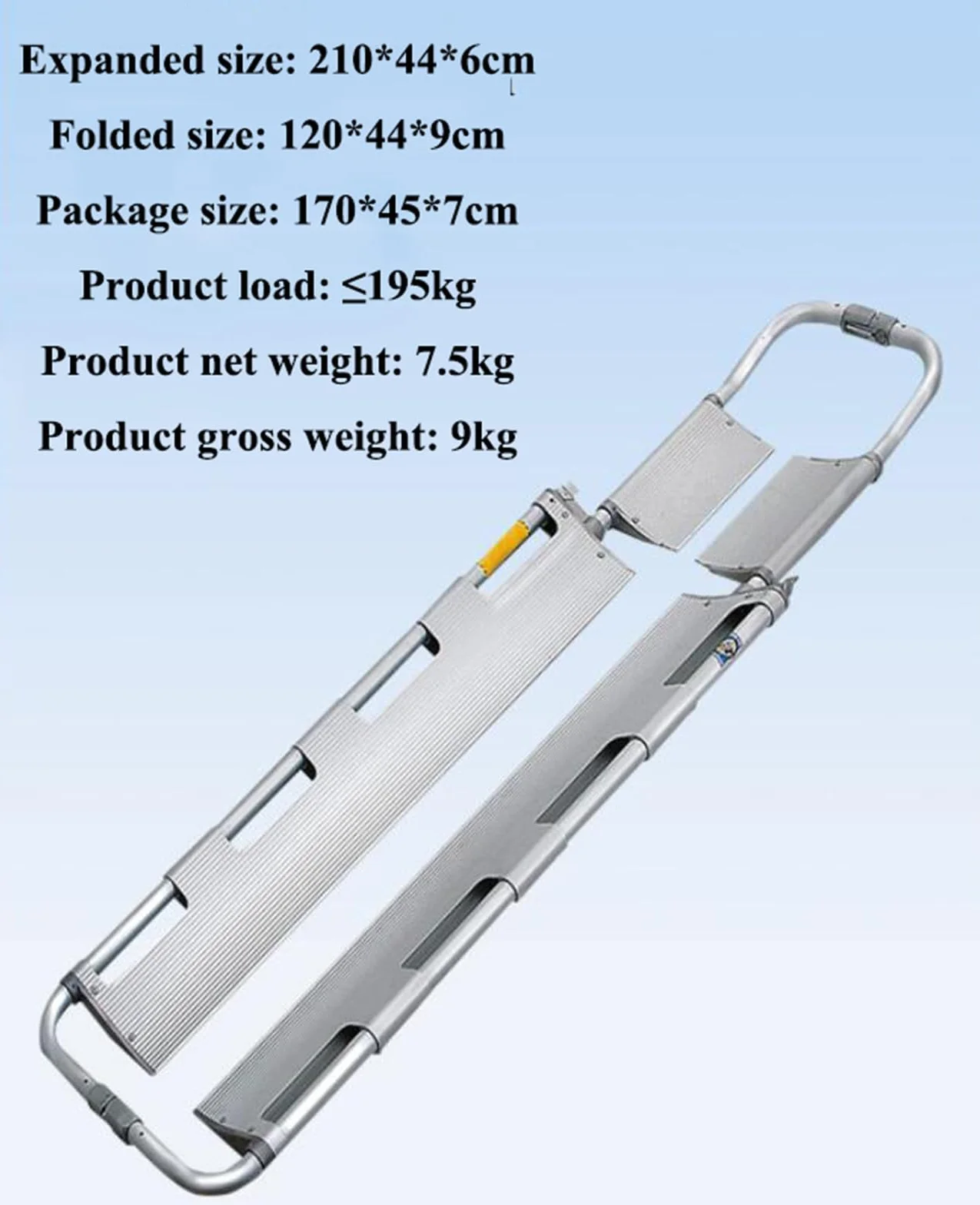 RUANLOV Tragbare Bahre aus Aluminiumlegierung, verstellbare Länge Tragbare Trage, Schaufeltrage aus Aluminium, faltbar, teleskopisch, mit abbrechbarem Scharniermechanismus, Krankentrage (A)