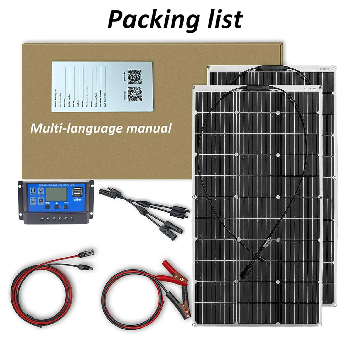 200W 12V Solarpanel Flexible Kit 2x100W 18V Flexibel Monokristallines Photovoltaik Solarmodul mit 20A Laderegler für Wohnmobil, Auto, Boot, Wohnwagen, 12/24V Batterien