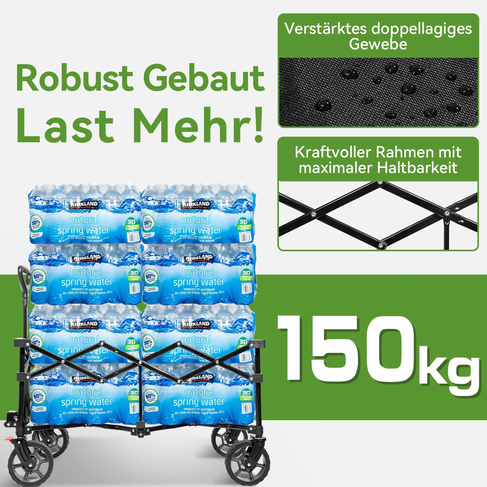 HIKENTURE Bollerwagen Faltbar 135L - Faltbarer Bollerwagen 150KG belastbar - Klappbarer Handwagen für Strand Camping Einkaufen - Faltbollerwagen