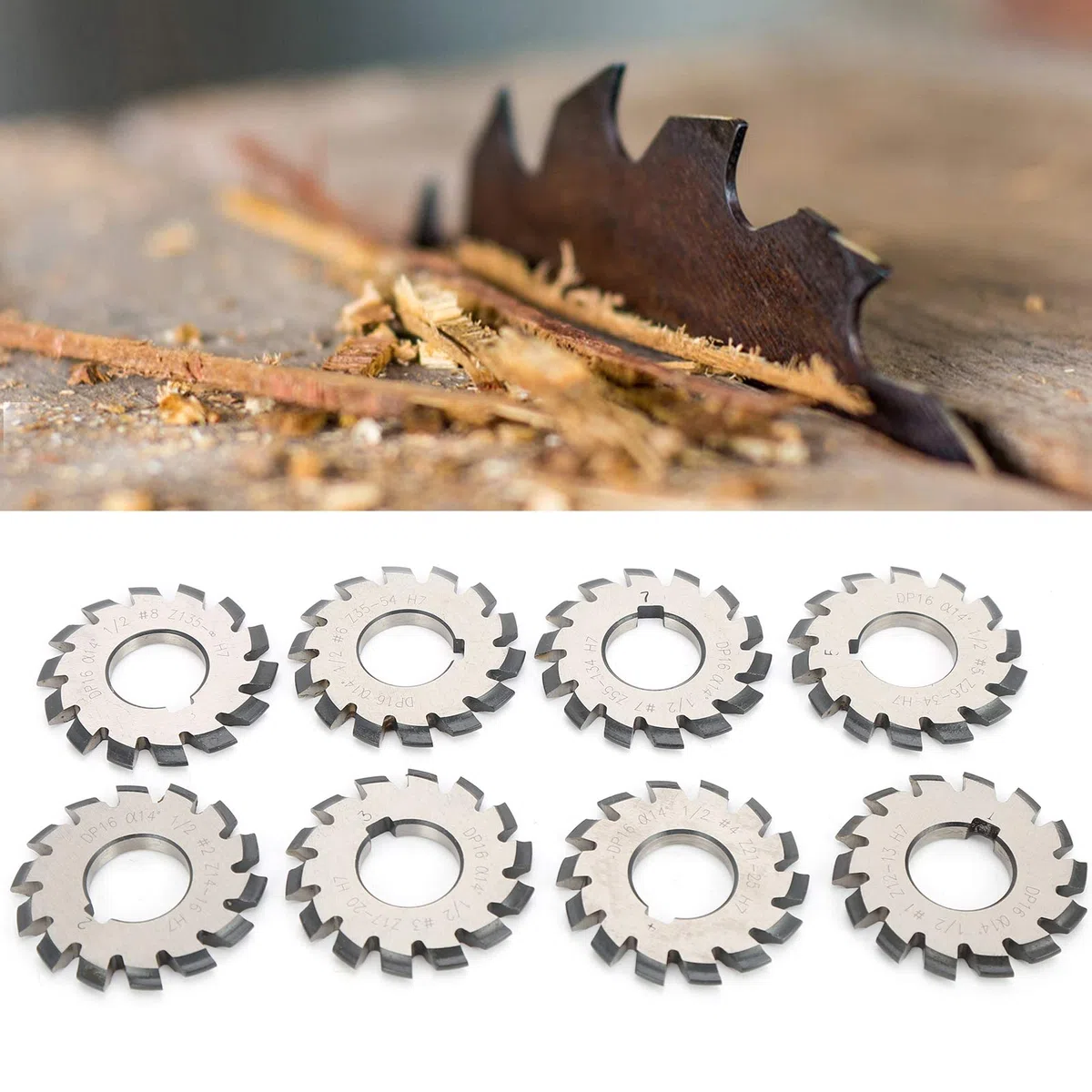 8PCS Evolventenzahnradfräser Set, Fräser Verzahnungswerkzeuge, Innenbohrungsdurchmesser 22mm Verzahnen