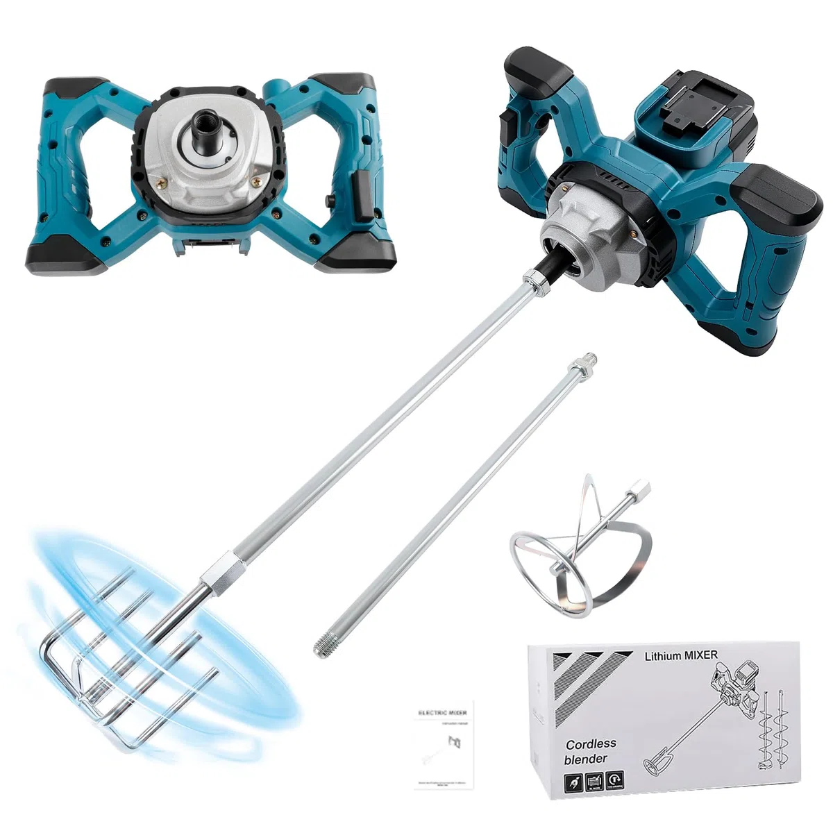 Kabelloser Zementmischer für Makita 18V Akku, Bürstenloser Paddelmischer, 6 Geschwindigkeitsstufen Lackmörtelmischer, Max 680 U/min, Elektrischer Betonrührer zum Mischen von Futtermörtel