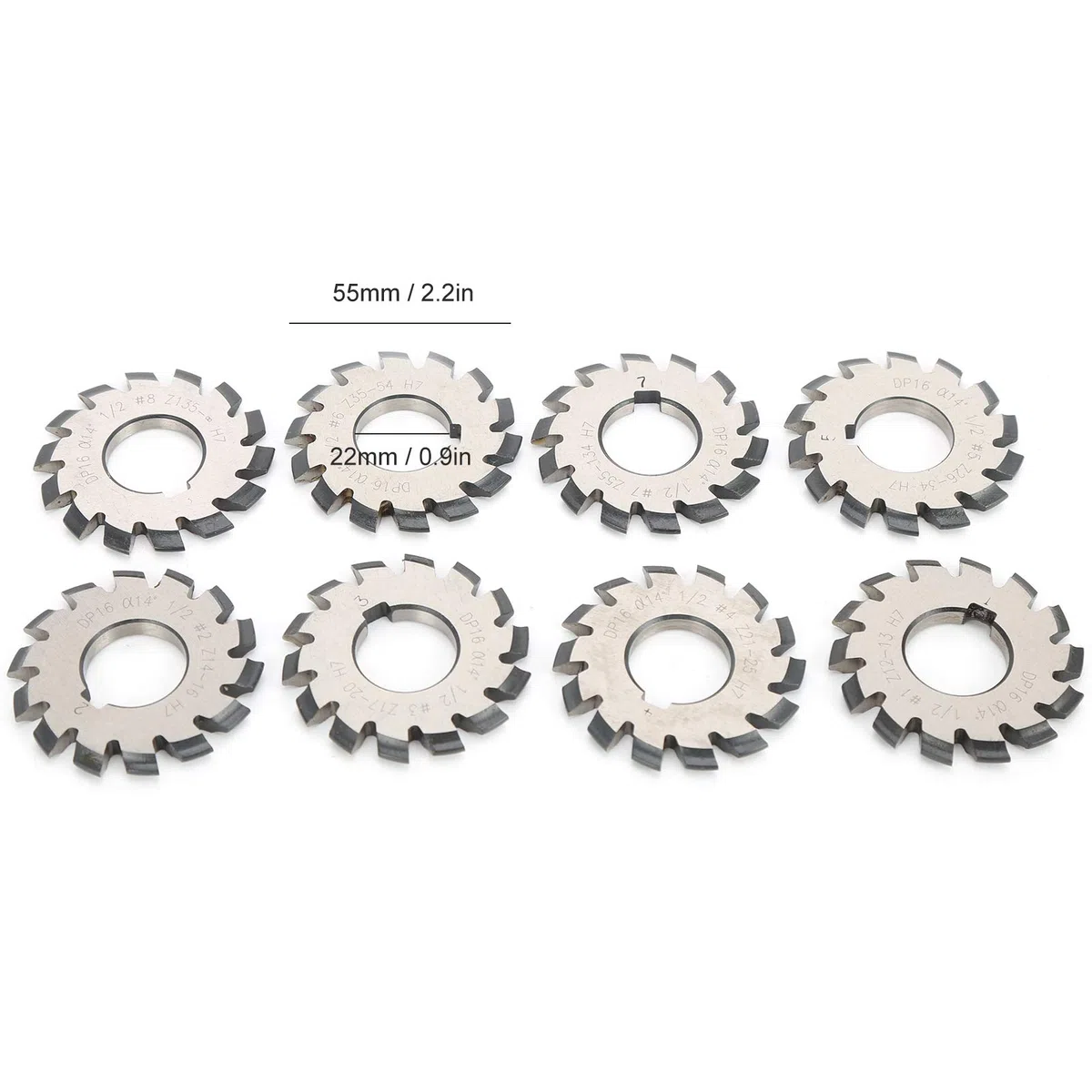 8PCS Evolventenzahnradfräser Set, Fräser Verzahnungswerkzeuge, Innenbohrungsdurchmesser 22mm Verzahnen