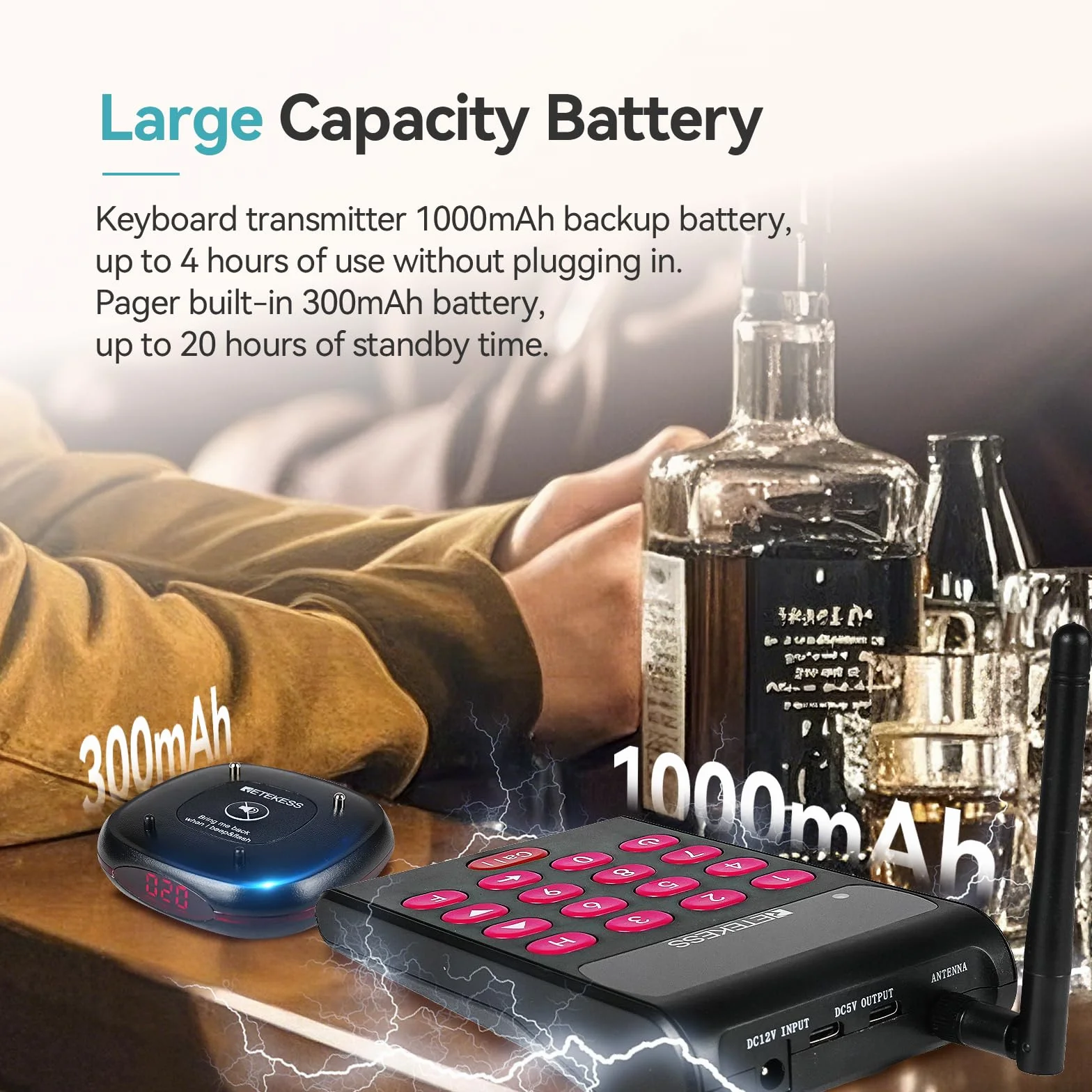 Retekess TD161 Pager Rufsystem, 500M Restaurant Pager, 20 Pagers, Tastatur mit 1000 mA, Einfache Handhabung, mit Stummschalttaste, 7 Anrufmodi, Magnetisches Laden, Pager Pieper für Café, Bar, Klinik