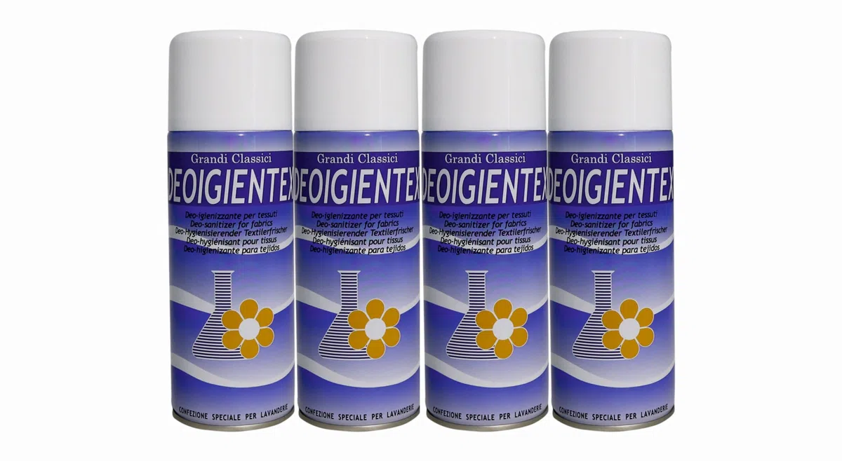HOME PRO Deo Igientex Desinfektionsspray für Stoffe, Raumduft, Lufterfrischer, Innenraum, desinfiziert Kleidung, Stoffschoner, Essen, Gerüche, Schrank, 4 x 400 ml