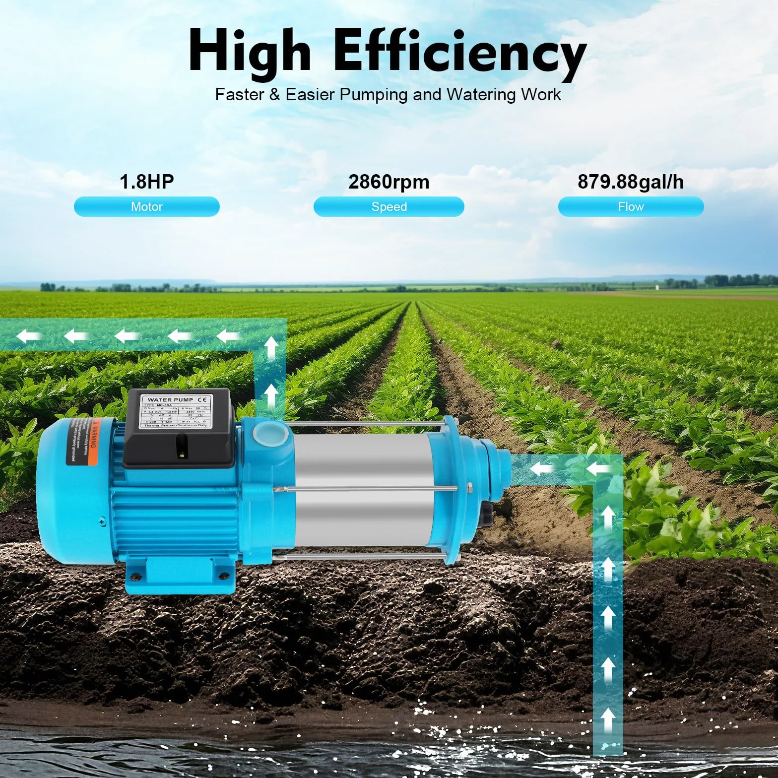 10 Bar Kreiselpumpe Selbstansaugend 1300W Gartenpumpe 100m/98m Förderhöhe Hauswasserwerk Selbstansaugend 4000 L/H Wasserpumpe 230V Kreiselpumpe für Bauernhöfen und Garten