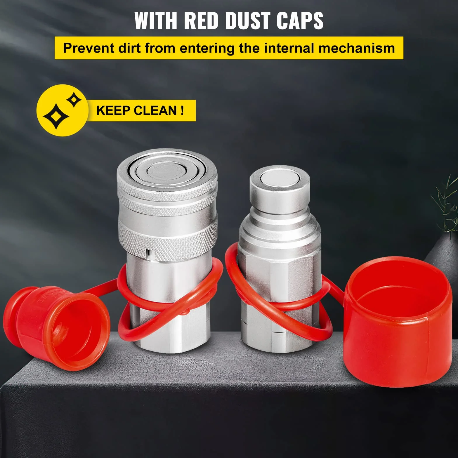 VEVOR Hydraulische Schnellkupplungen Kupplungssatz Schnellkupplung 4 Stk. 1/2 Zoll, Stahl & PVC Hydraulikkupplung Stecker Nicht Verformbar Korrosionsschutz Druckluftkupplung Schnellkupplung Stecker