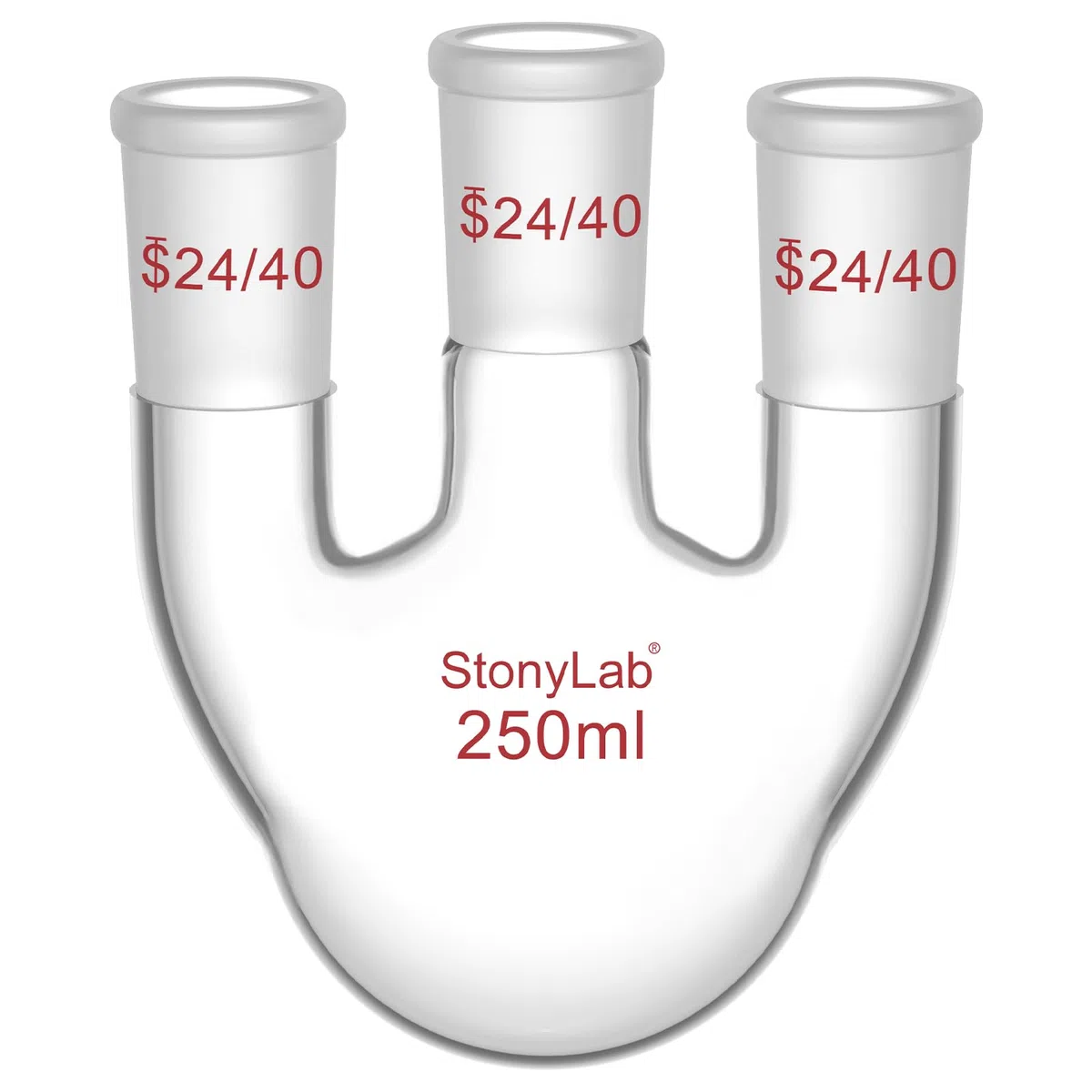 stonylab 250 ml Rundkolben mit 3 geraden Hälsen, 24/40 Standard-Schliffe, hochborosilikat Glas, ideal für Chemie, Labor, wissenschaftliche Experimente, Destillation und Rückflussanwendungen