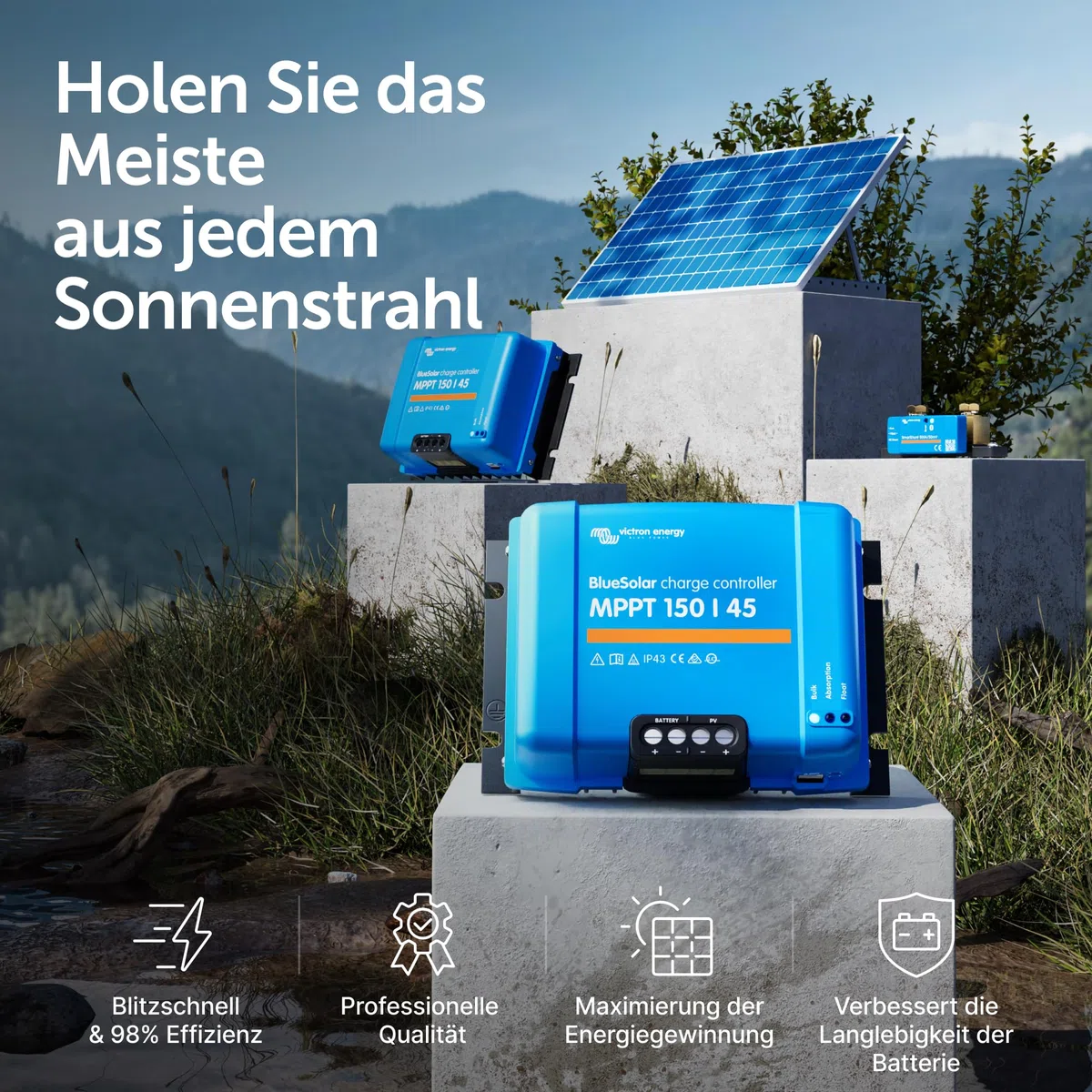 Victron Energy BlueSolar MPPT Laderegler - Solar Laderegler - 150V 45 Amp 12/24/36/48-Volt