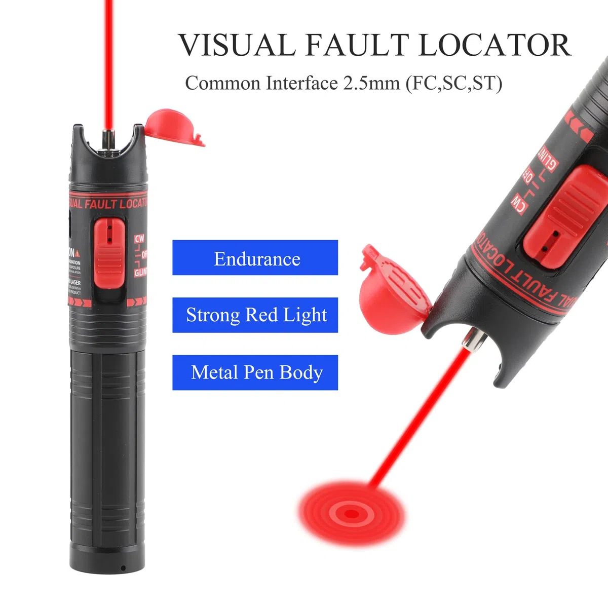 Glasfaser Tester 15MW 15KM Visual Fault Locator mit FC-Stecker auf LC-Buchse Glasfaser Tester Adapter,LWL Kupplung und 5x SC/APC ST/UPC FC SC LC Glasfaserkabel