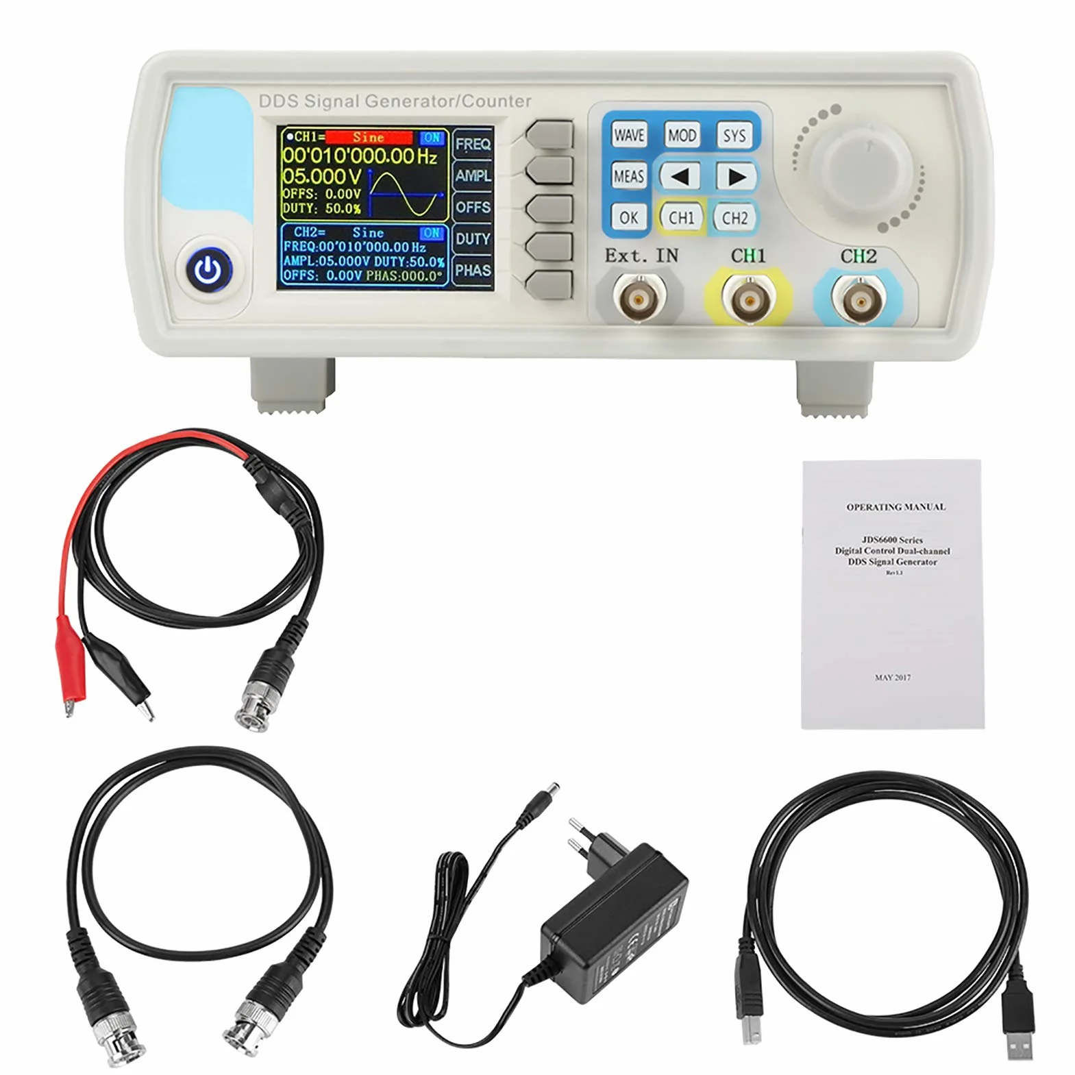 JDS6600 DDS-Signalgenerator ， Hochpräzisionszähler Digitalsteuerung Sinusfrequenz AC100-240V (US-Vorschriften60 Hz)(15HZ)