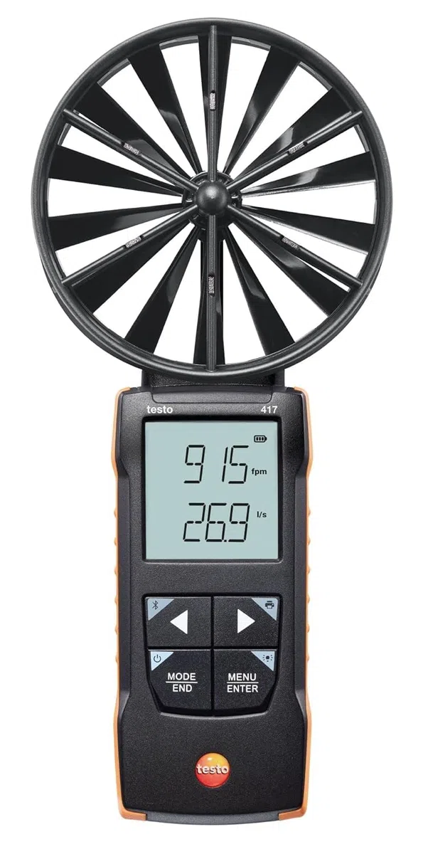 testo - 417 - 0563 0417 - Digitales 100 mm-Flügelrad-Anemometer mit App-Anbindung zur Messung von Luftgeschwindigkeit und Volumenstrom