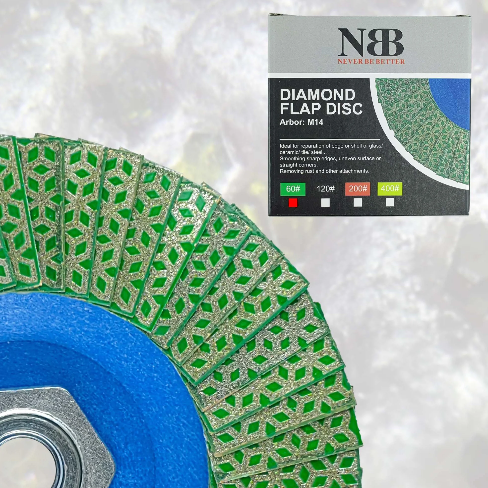 NBB Schleifscheiben, Diamantscheiben, Diamant-Schleifscheiben, Schleifscheiben, für Keramik, Feinsteinzeug, Granit, Fliesen, M14, Flansch für Winkelschleifer (115 mm, 60 #)