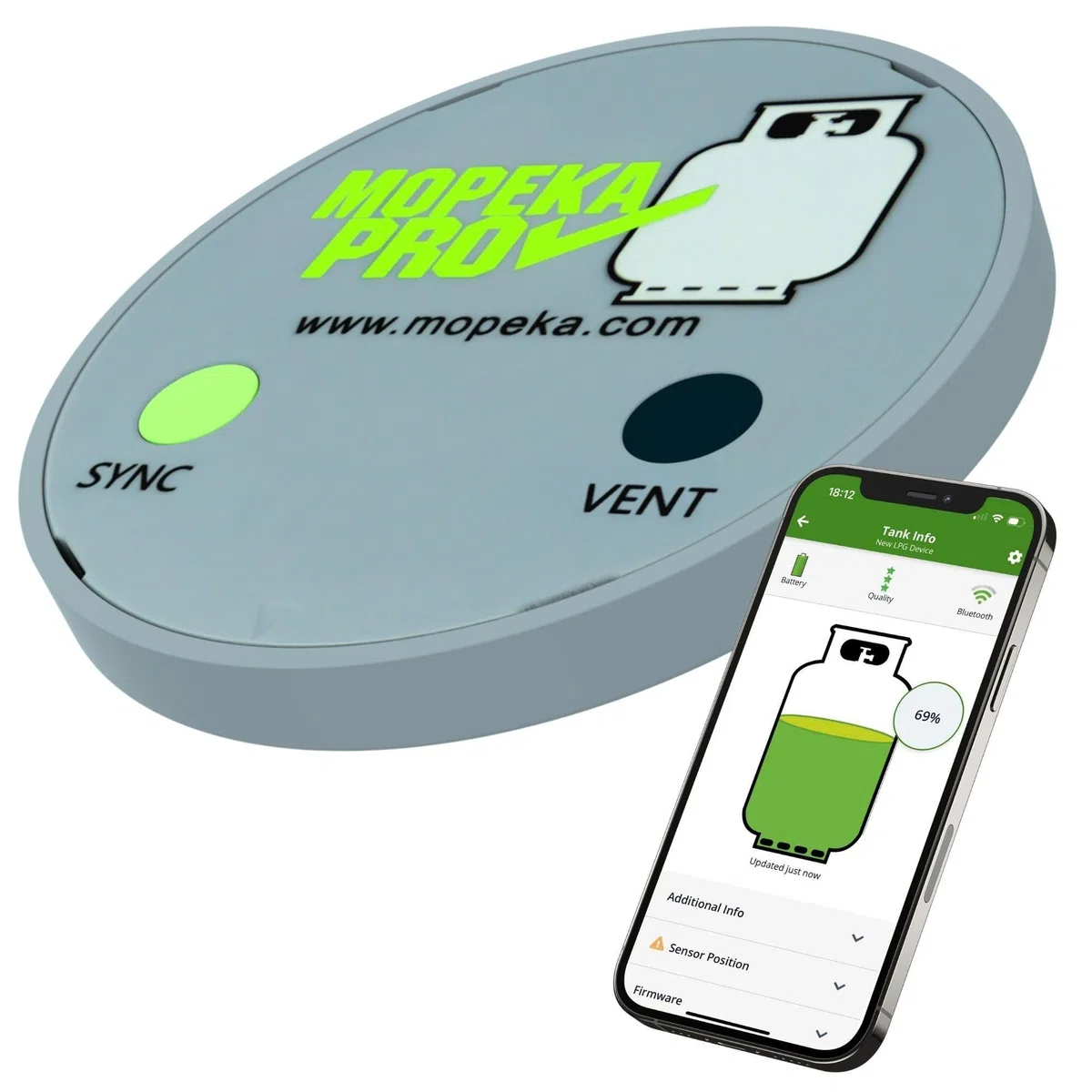 Gasflaschen Füllstandsanzeige PRO by MOPEKA - Ultraschallsensor für LPG - Magnetbefestigung für Stahlflaschen - Bluetooth App Anzeige - Horizontal und Vertikal - 5 kg 11 kg 33 kg