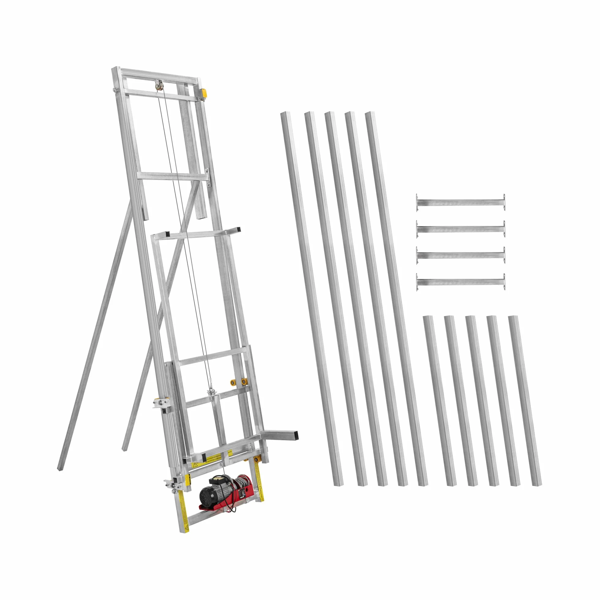 MSW Dachdecker-Aufzug 15 m bis 200 kg 1500 W 12 m/min 150 x 70 cm auch für Flachdach kabelgebundene Fernbedienung (5 m) Bauaufzug Leiterlift Leiteraufzug Dachaufzug