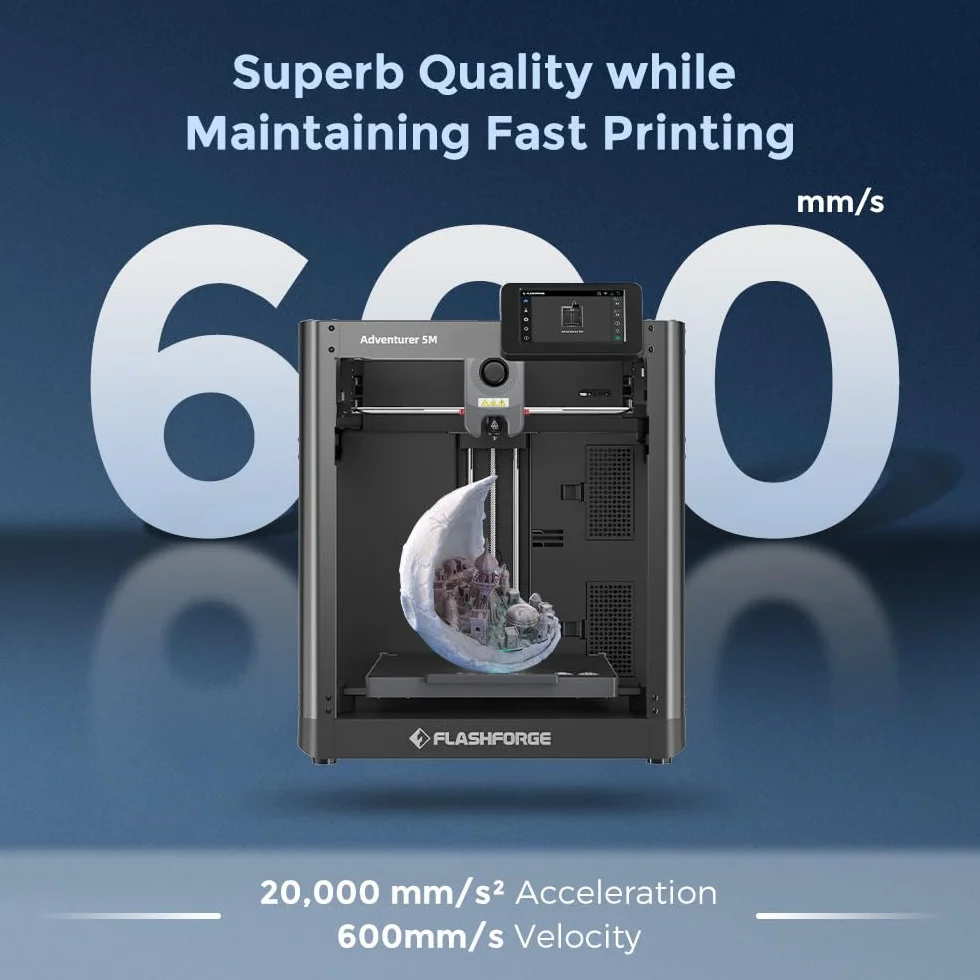 FLASHFORGE Adventurer 5M 3D Drucker, Voll Auto-Kalibrierungsdruck mit 1-klick Max 600mm/s Geschwindigkeit, Vollmetall-CoreXY-Struktur Präzises Drucken, Einfache Wartung Düse, Druckgröße 220x220x220mm
