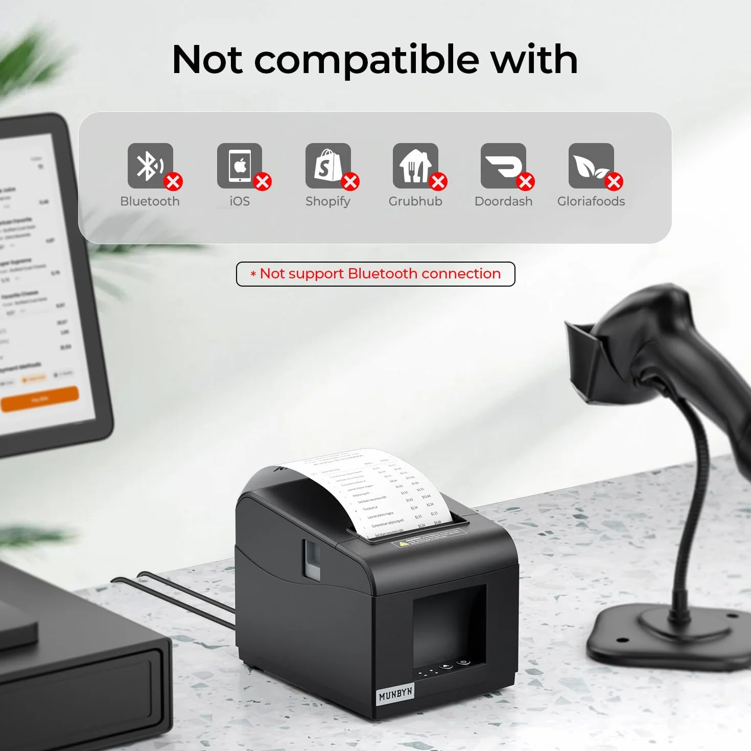MUNBYN Thermodrucker ITPP072 Bondrukcer 80mm Belegdrucker POS-Drucker mit USB+LAN-Anschluss Quittungsdrucker kompatibel mit Android Windows ChromeOS Linux Unterstützt Keine Bluetooth-Verbindung