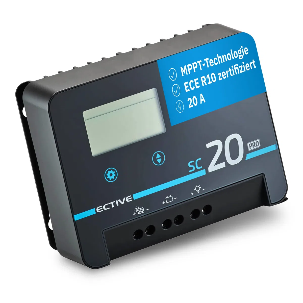 ECTIVE - Laderegler Solar 12/24 Volt SC 20 PRO - MPPT Solar-Laderegler 20A 100V mit Bluetooth – Solarladeregler Ladegerät für AGM, Gel, Lithium-Batterien - Solar Charge Controller ECE R10 Zertifiziert