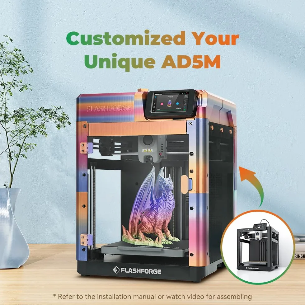 FLASHFORGE Adventurer 5M 3D Drucker, Voll Auto-Kalibrierungsdruck mit 1-klick Max 600mm/s Geschwindigkeit, Vollmetall-CoreXY-Struktur Präzises Drucken, Einfache Wartung Düse, Druckgröße 220x220x220mm